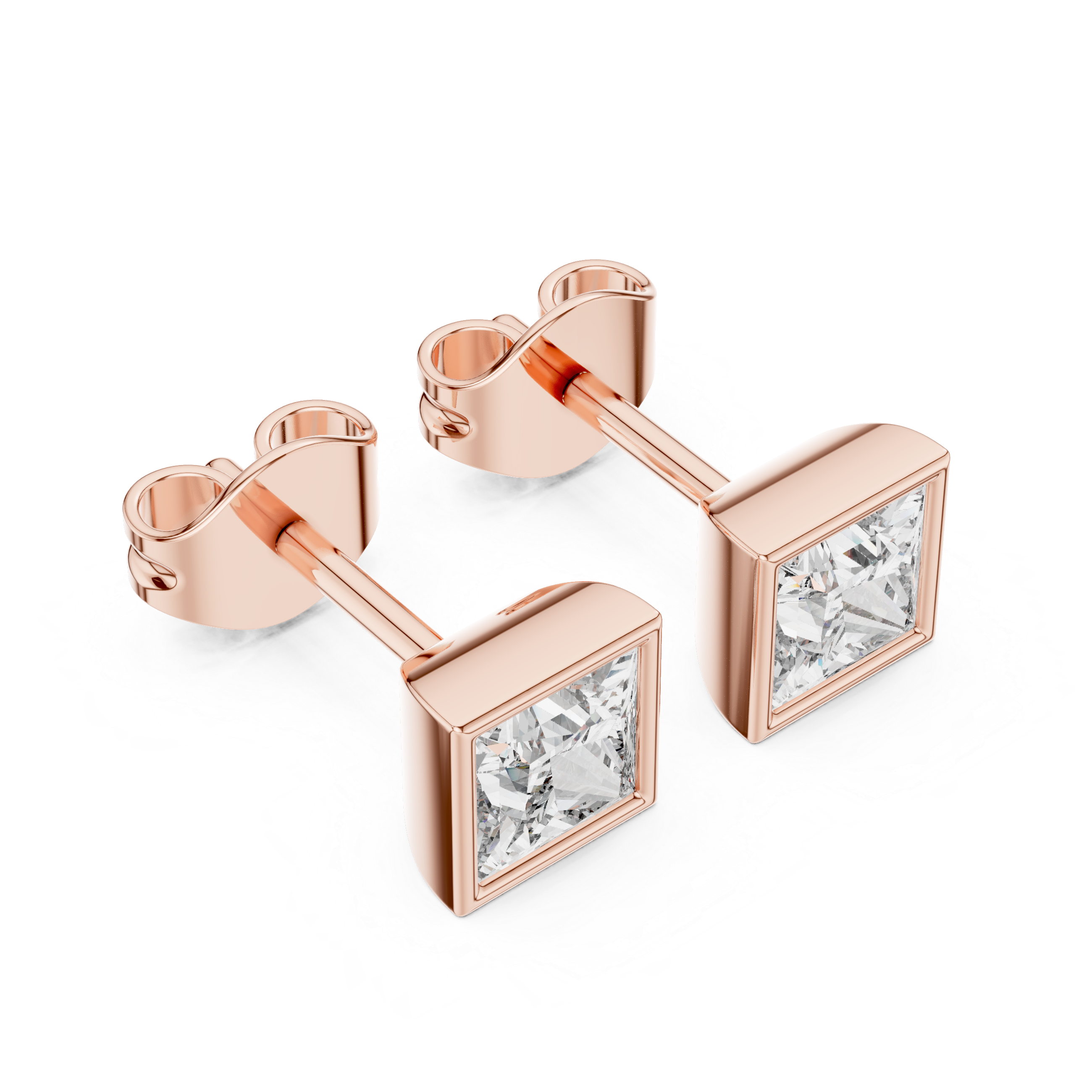 Sleek Square Diamond Stud Earrings in Bezel Setting