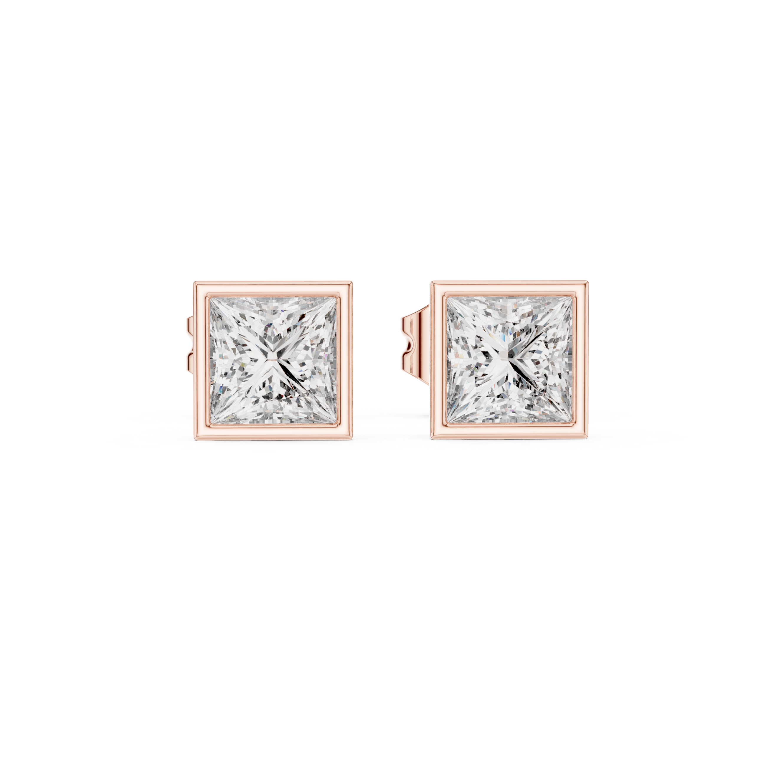 Sleek Square Diamond Stud Earrings in Bezel Setting