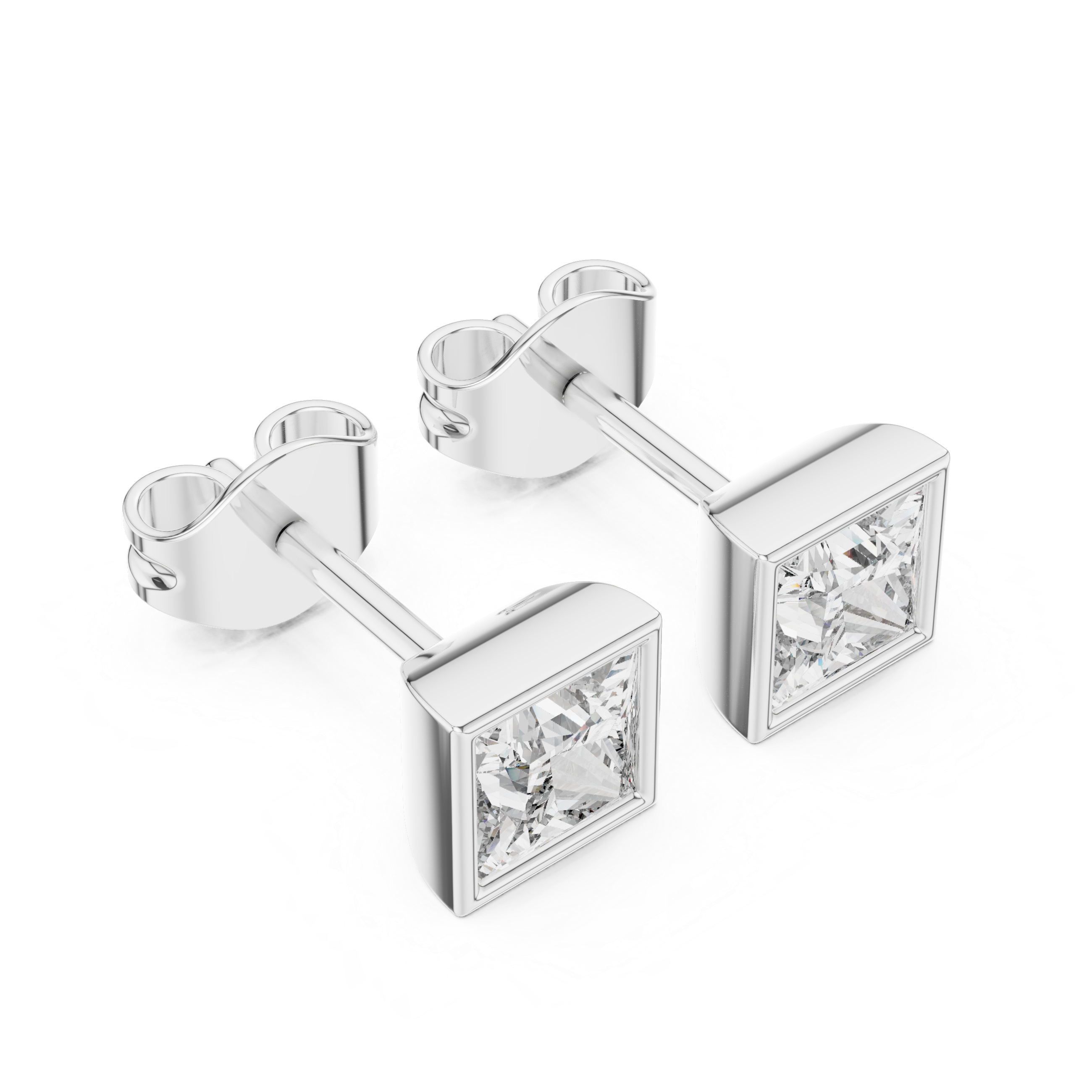 Sleek Square Diamond Stud Earrings in Bezel Setting