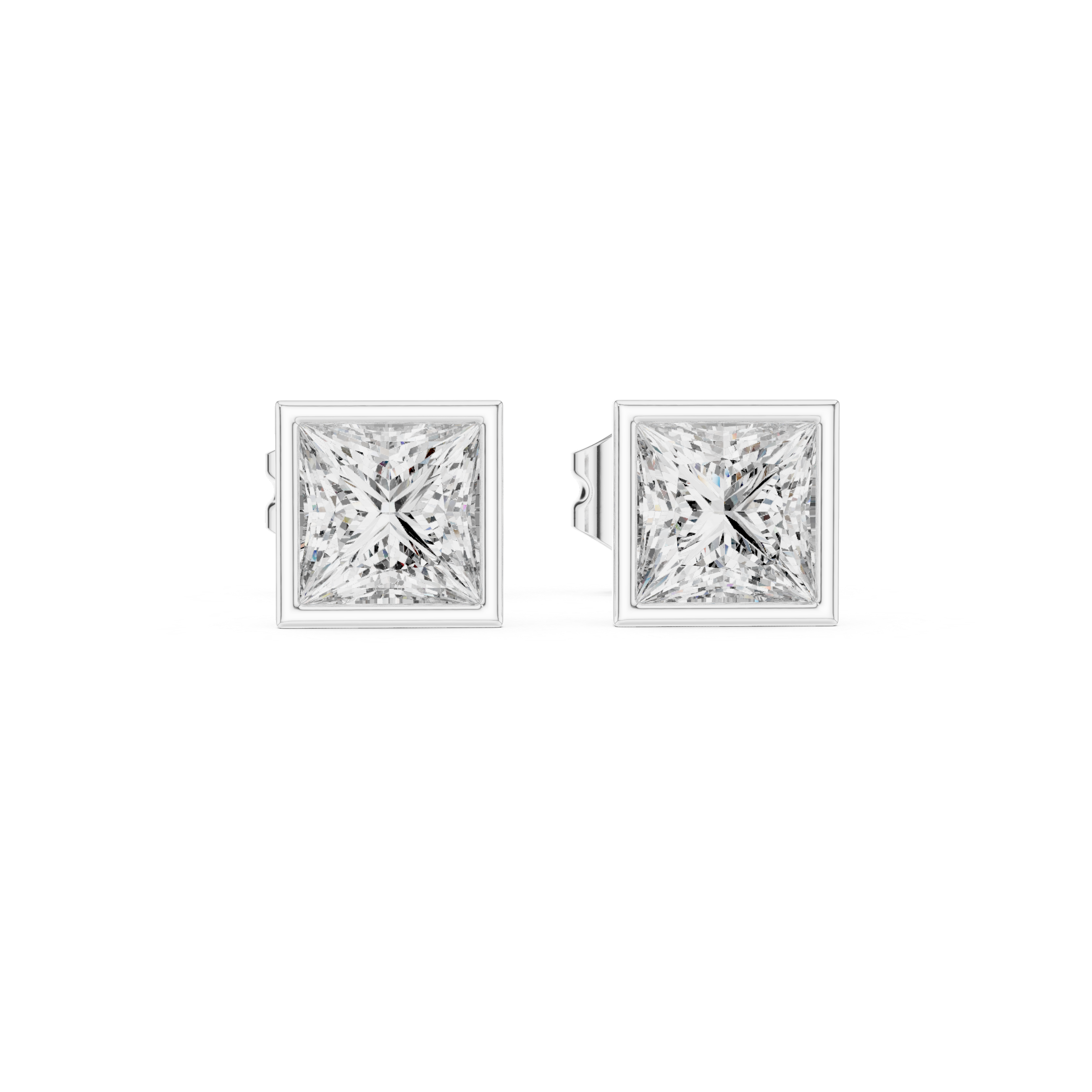 Sleek Square Diamond Stud Earrings in Bezel Setting