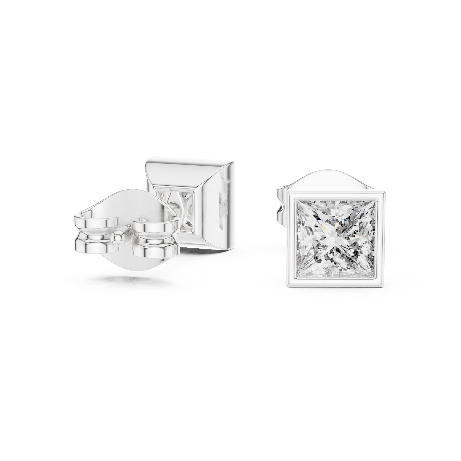 Sleek Square Diamond Stud Earrings in Bezel Setting