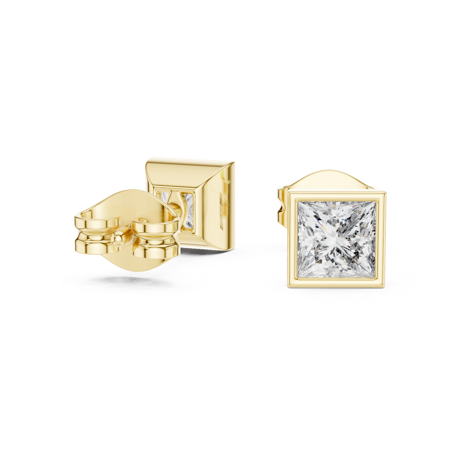 Sleek Square Diamond Stud Earrings in Bezel Setting