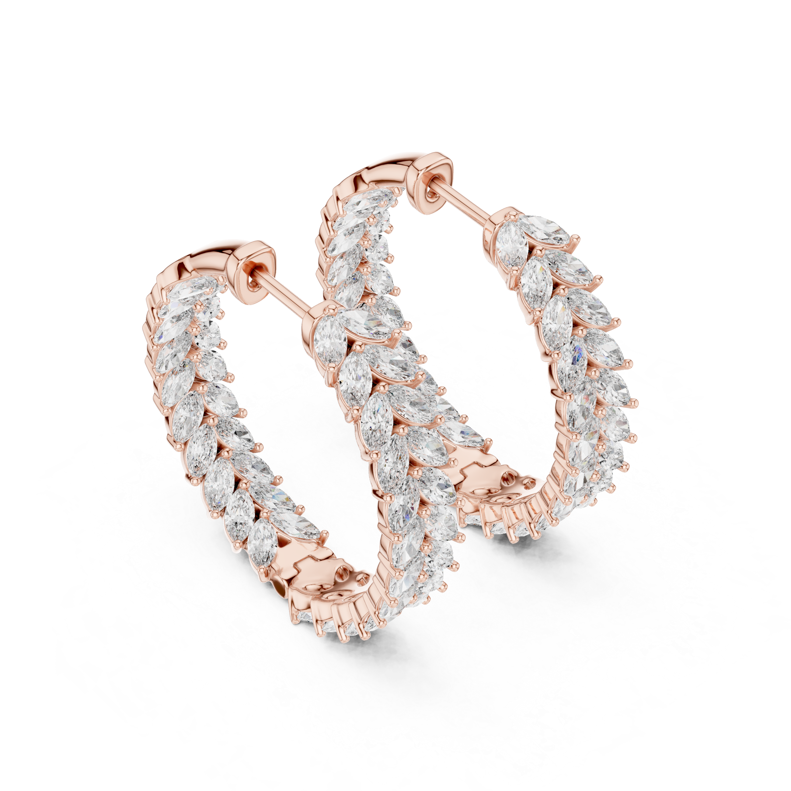 Radiant Marquise Diamond Leaves  Hoops