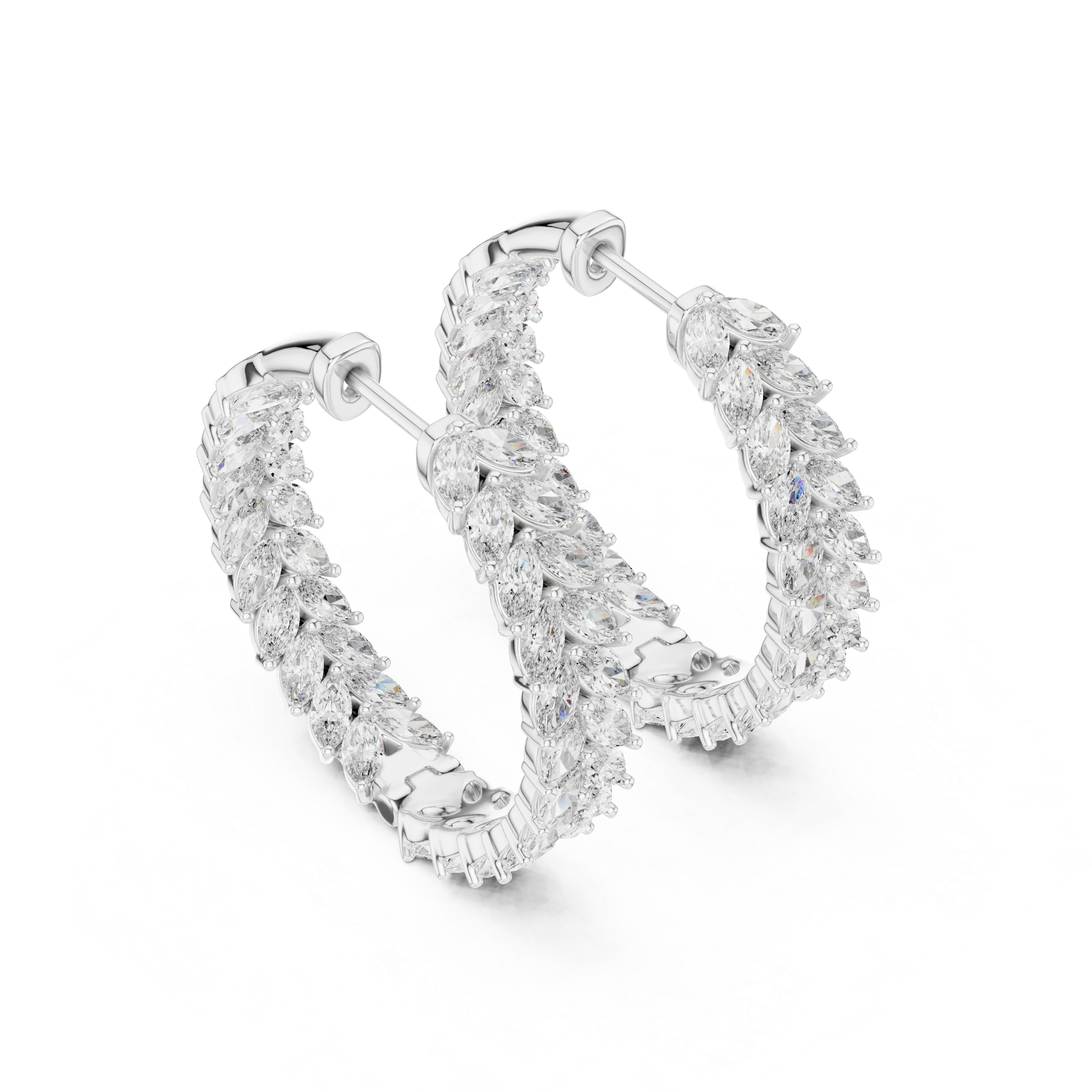 Radiant Marquise Diamond Leaves  Hoops