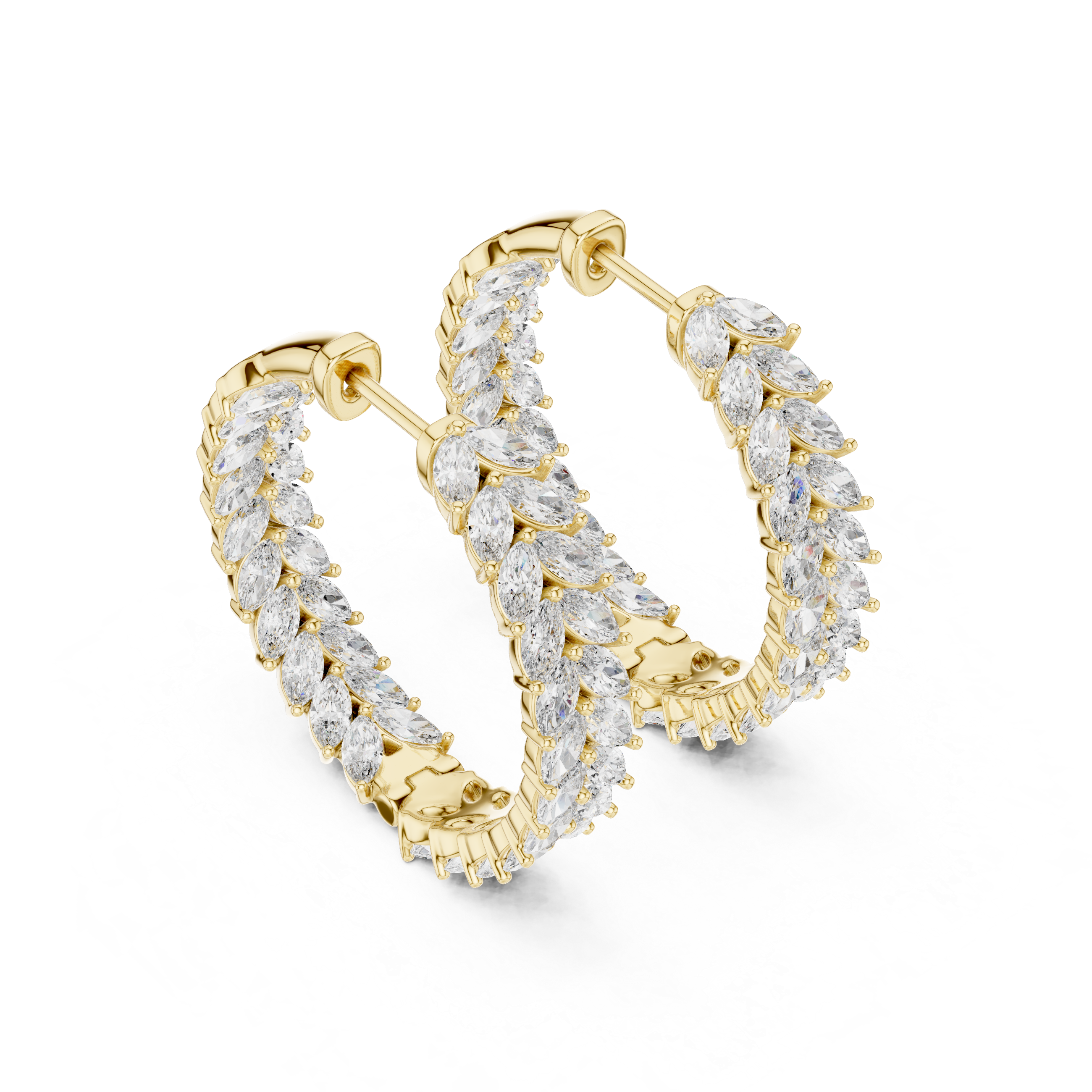 Radiant Marquise Diamond Leaves  Hoops