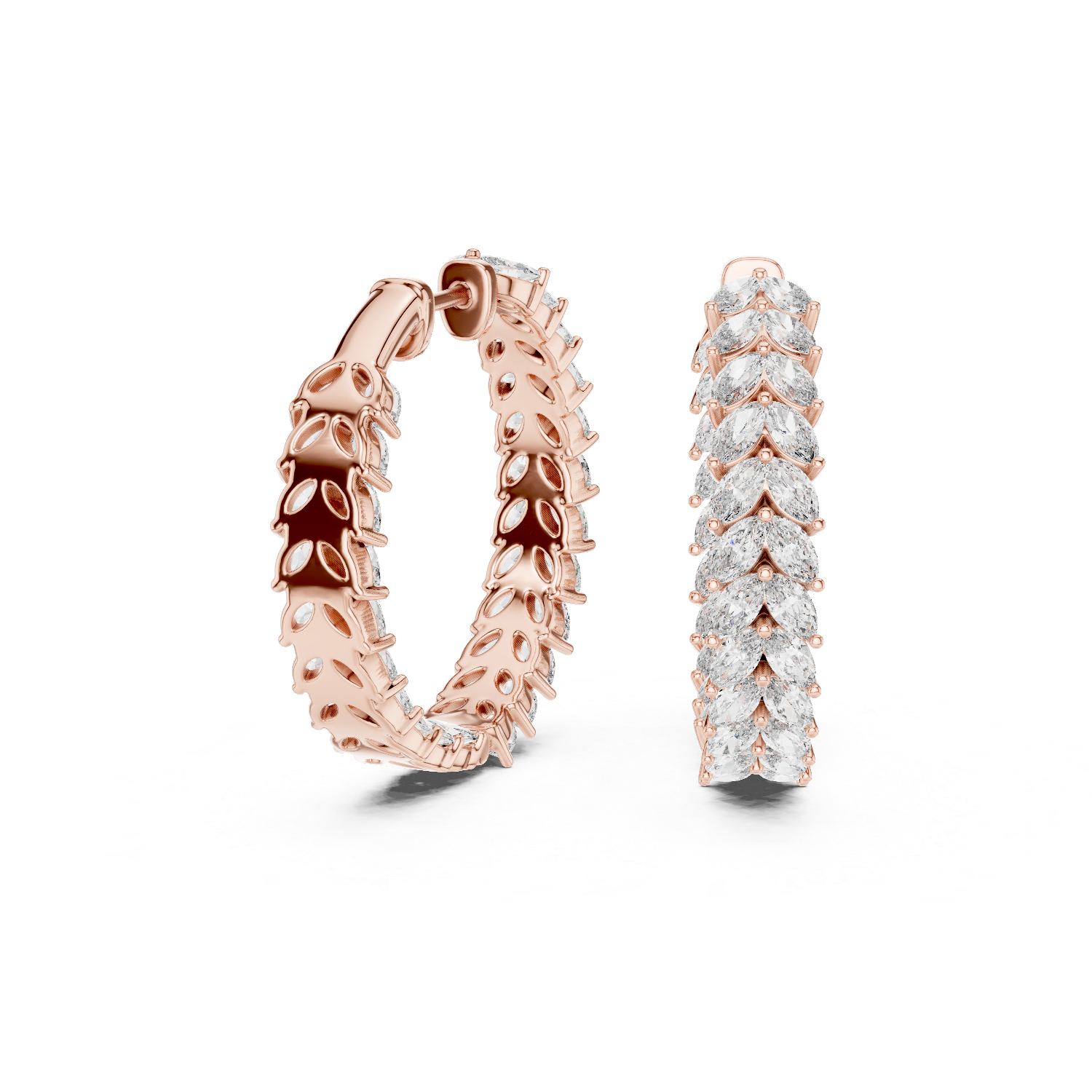 Radiant Marquise Diamond Leaves  Hoops