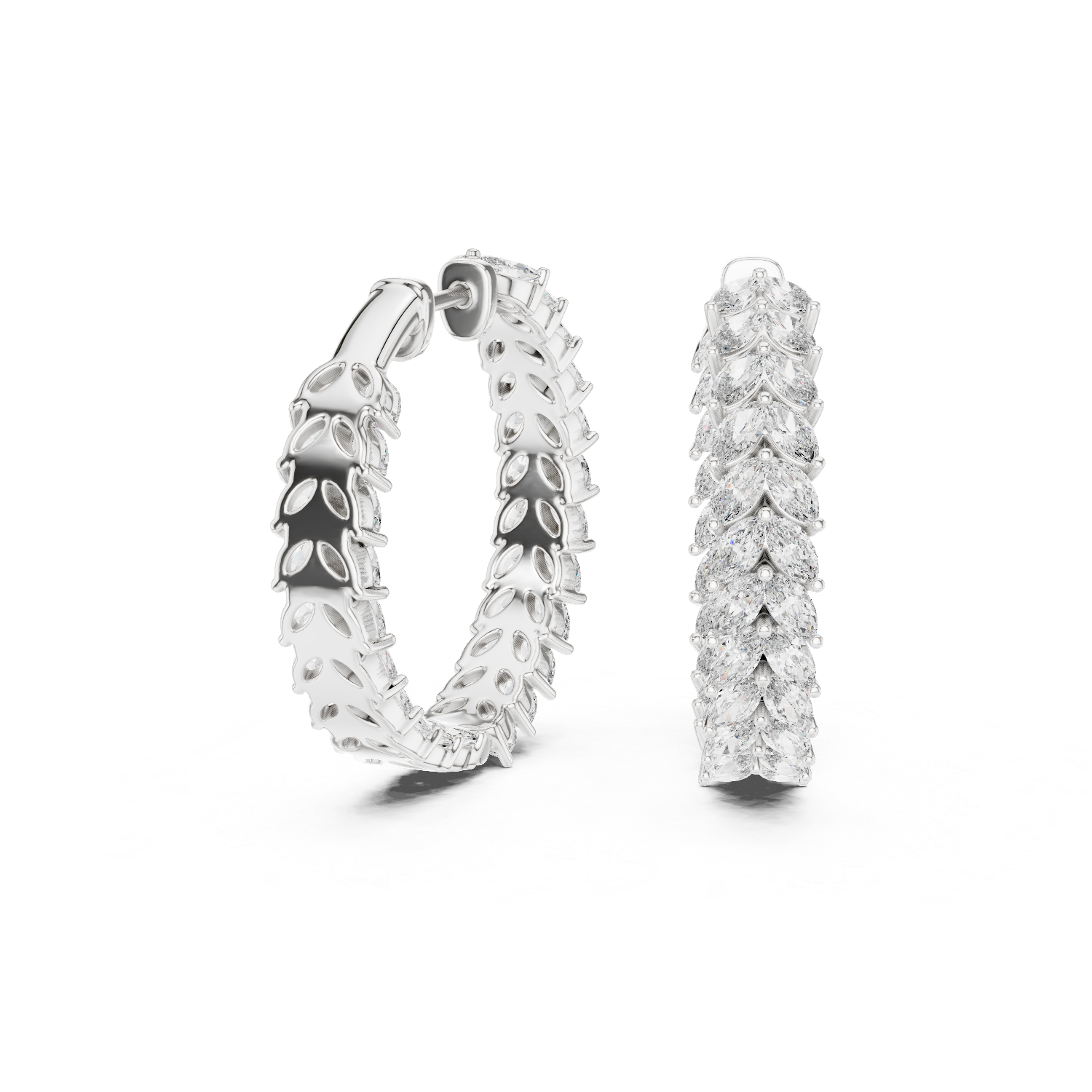 Radiant Marquise Diamond Leaves  Hoops