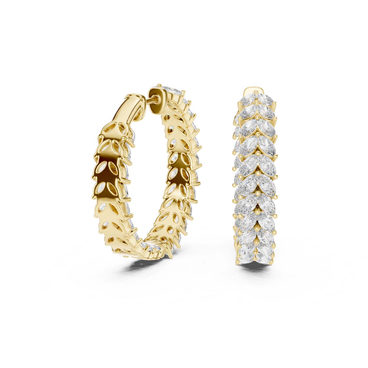 Radiant Marquise Diamond Leaves  Hoops