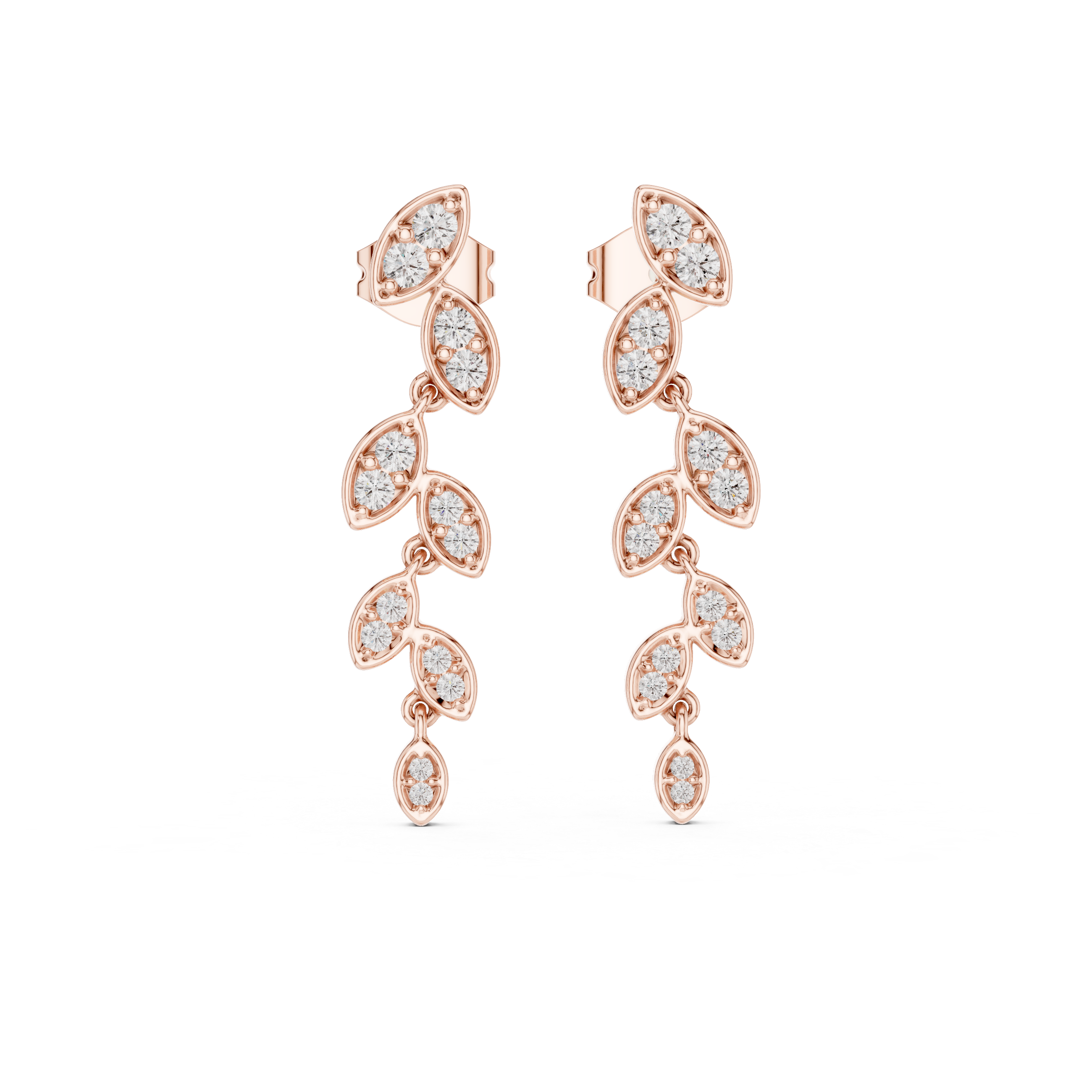 Earrings with Sparkling Leaf Motif