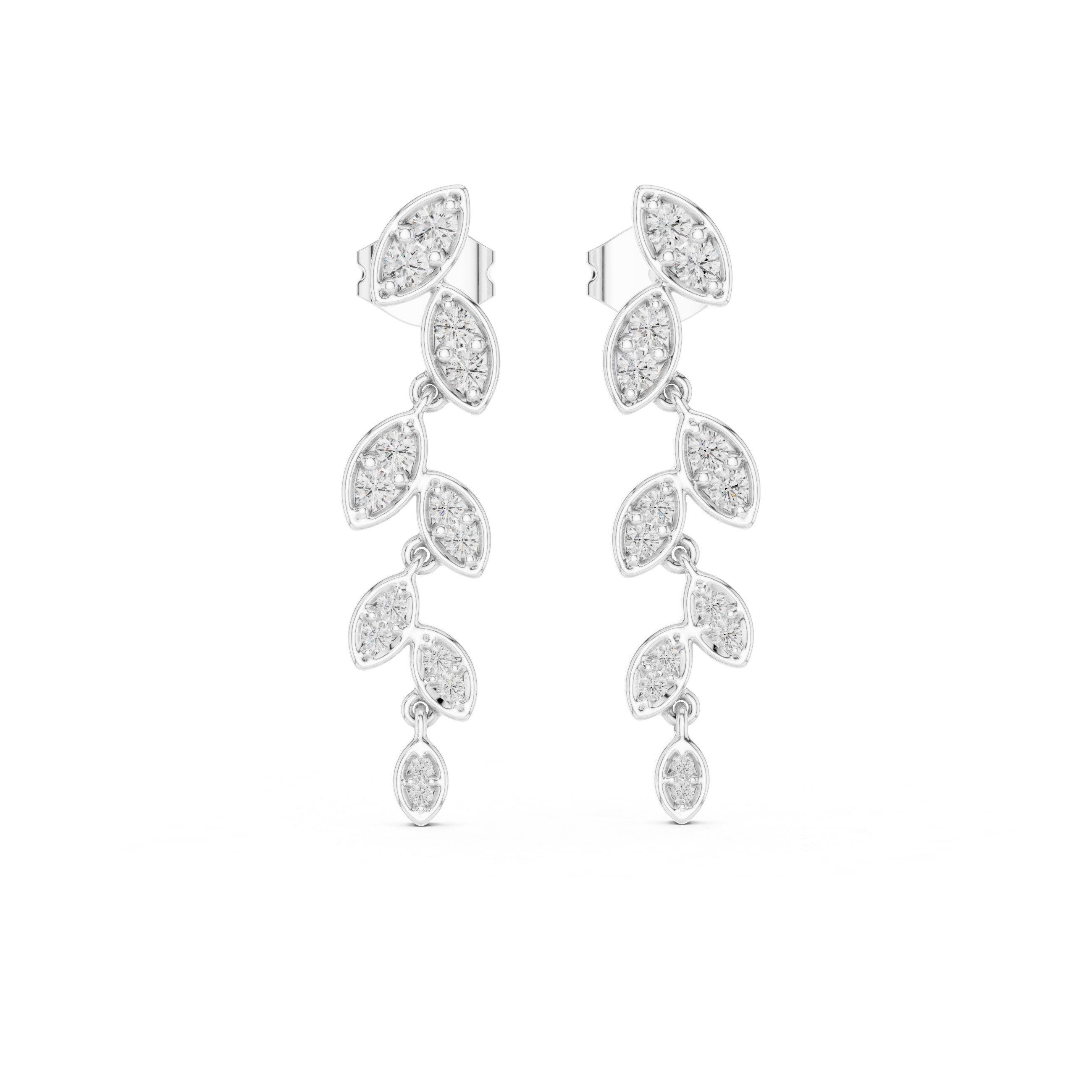 Earrings with Sparkling Leaf Motif
