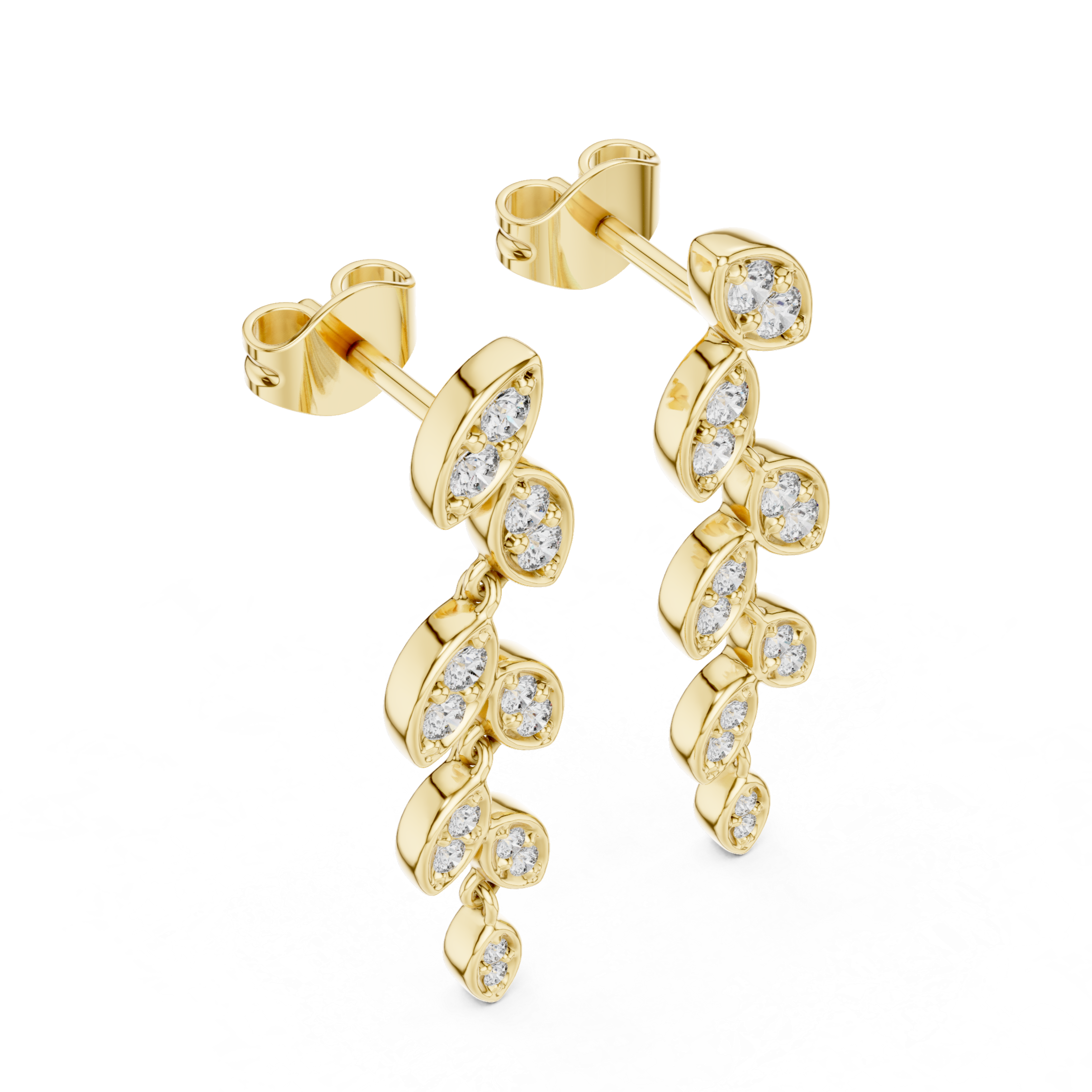 Earrings with Sparkling Leaf Motif