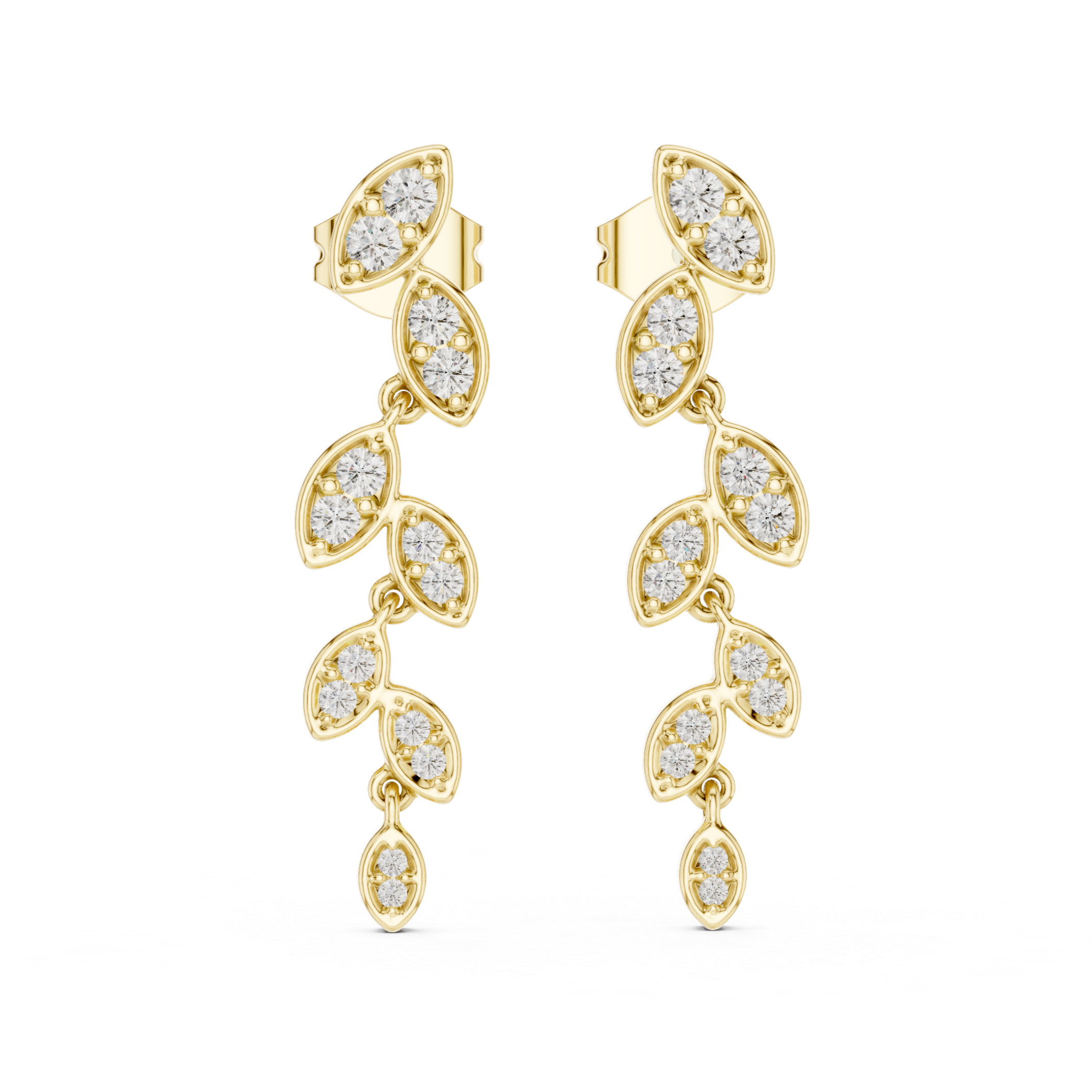 Earrings with Sparkling Leaf Motif
