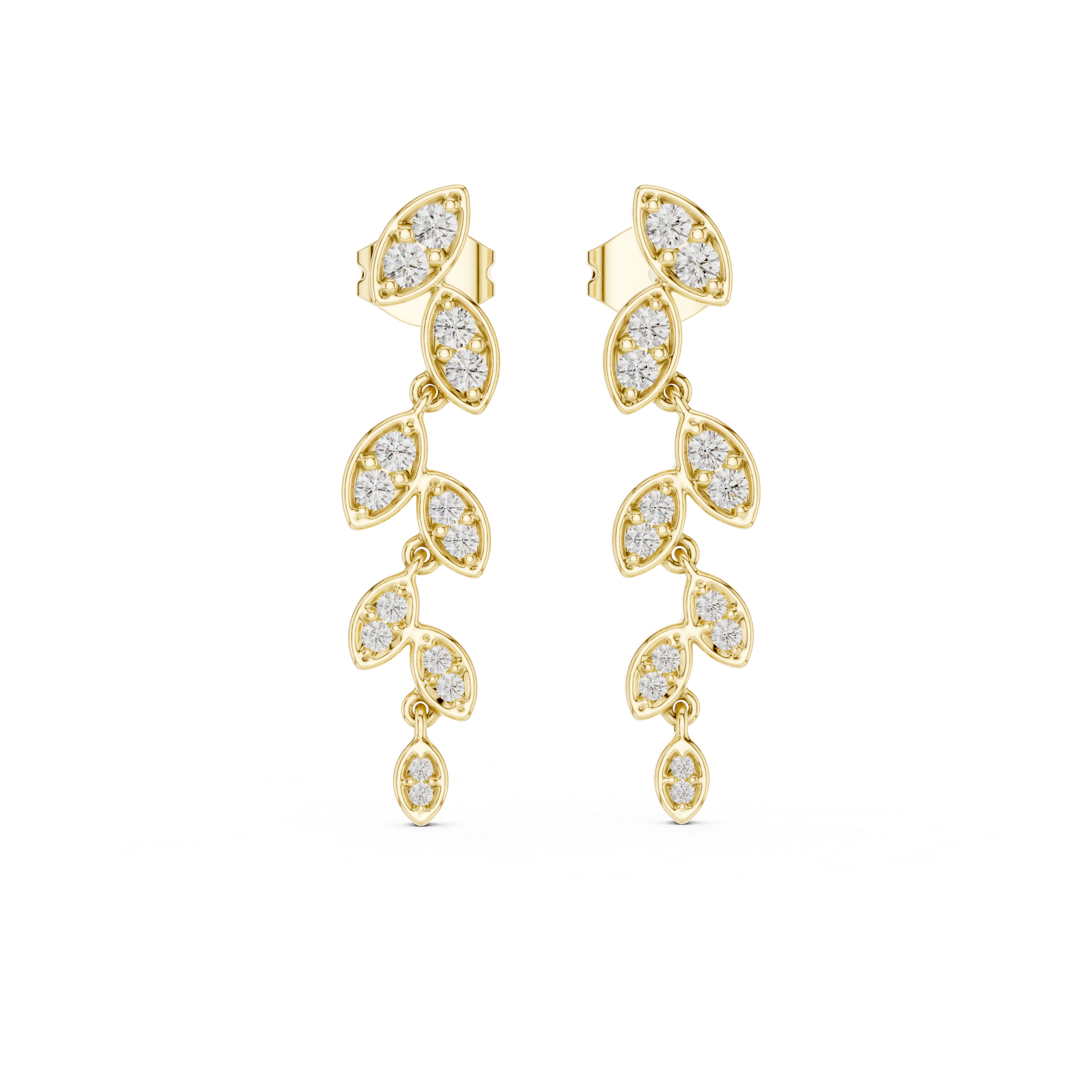 Earrings with Sparkling Leaf Motif