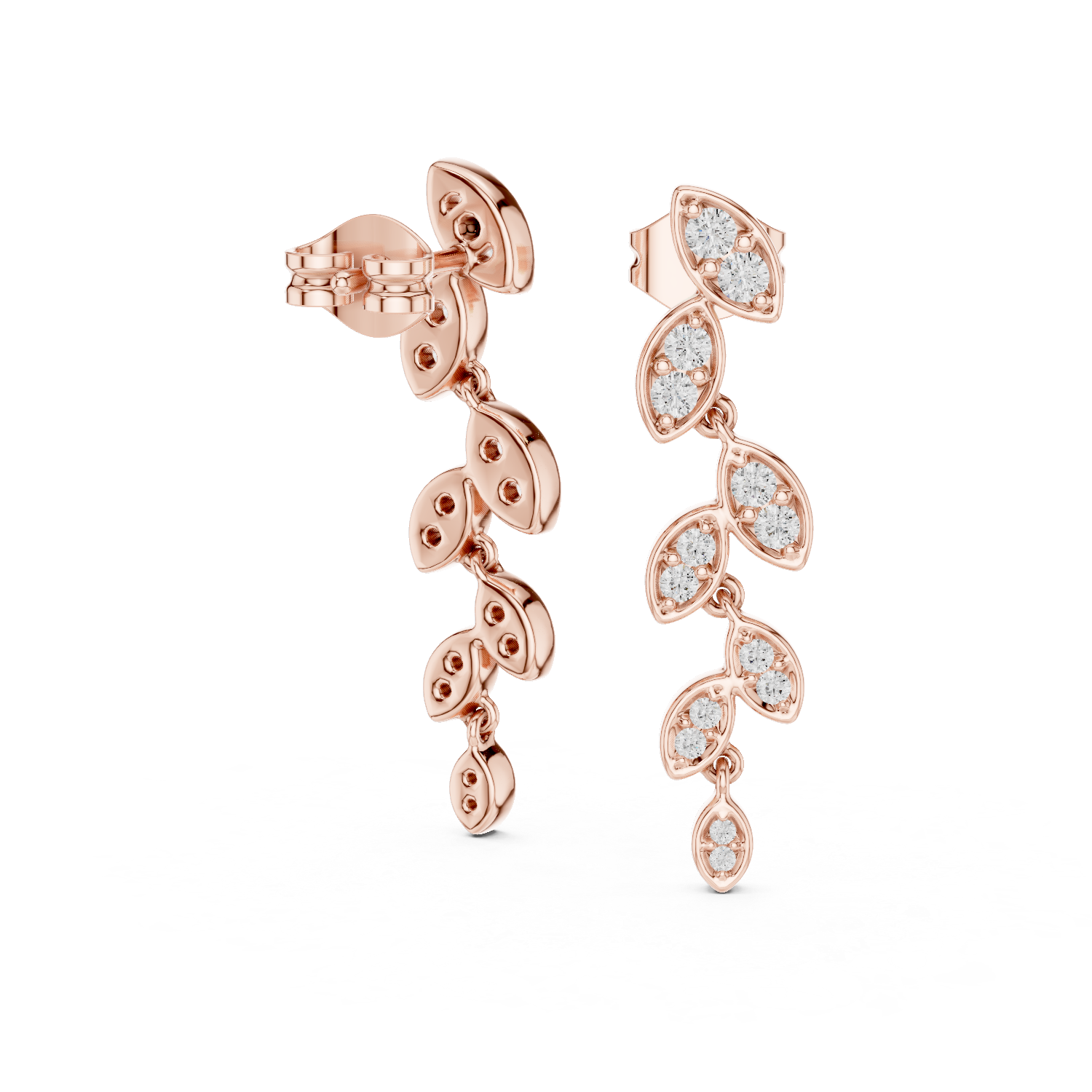 Earrings with Sparkling Leaf Motif