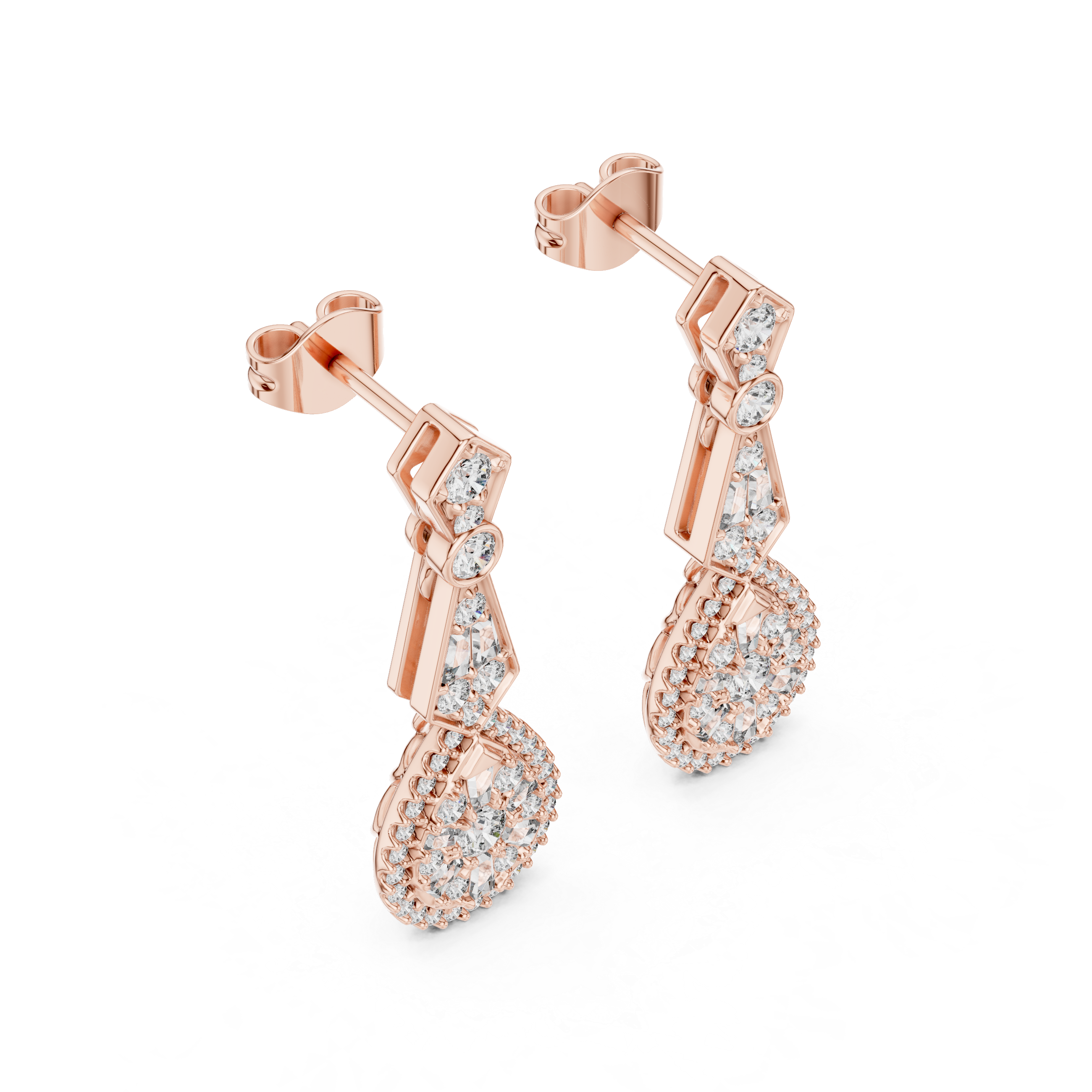 Glamour Drop:Geometric Diamond Dangle Earrings