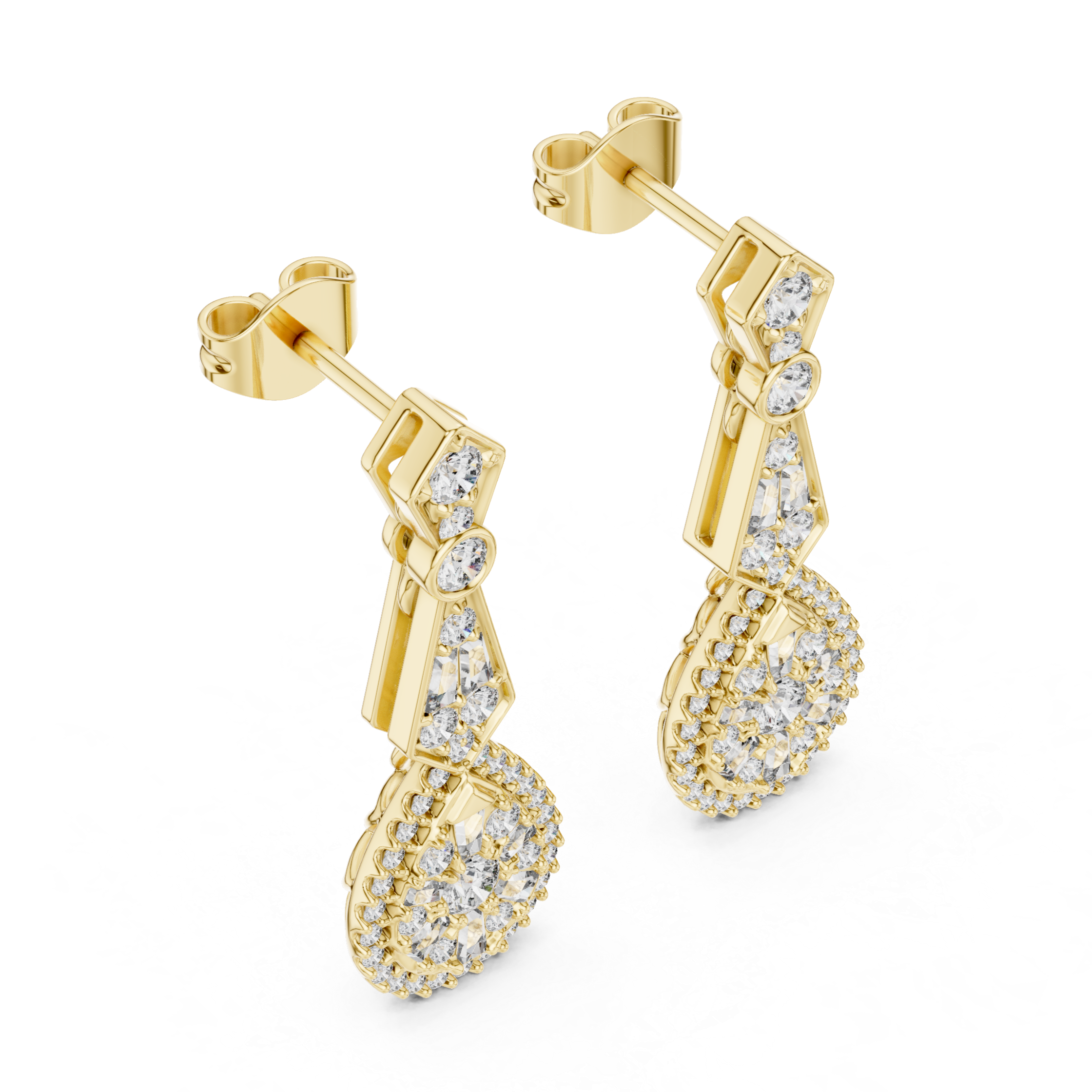 Glamour Drop:Geometric Diamond Dangle Earrings