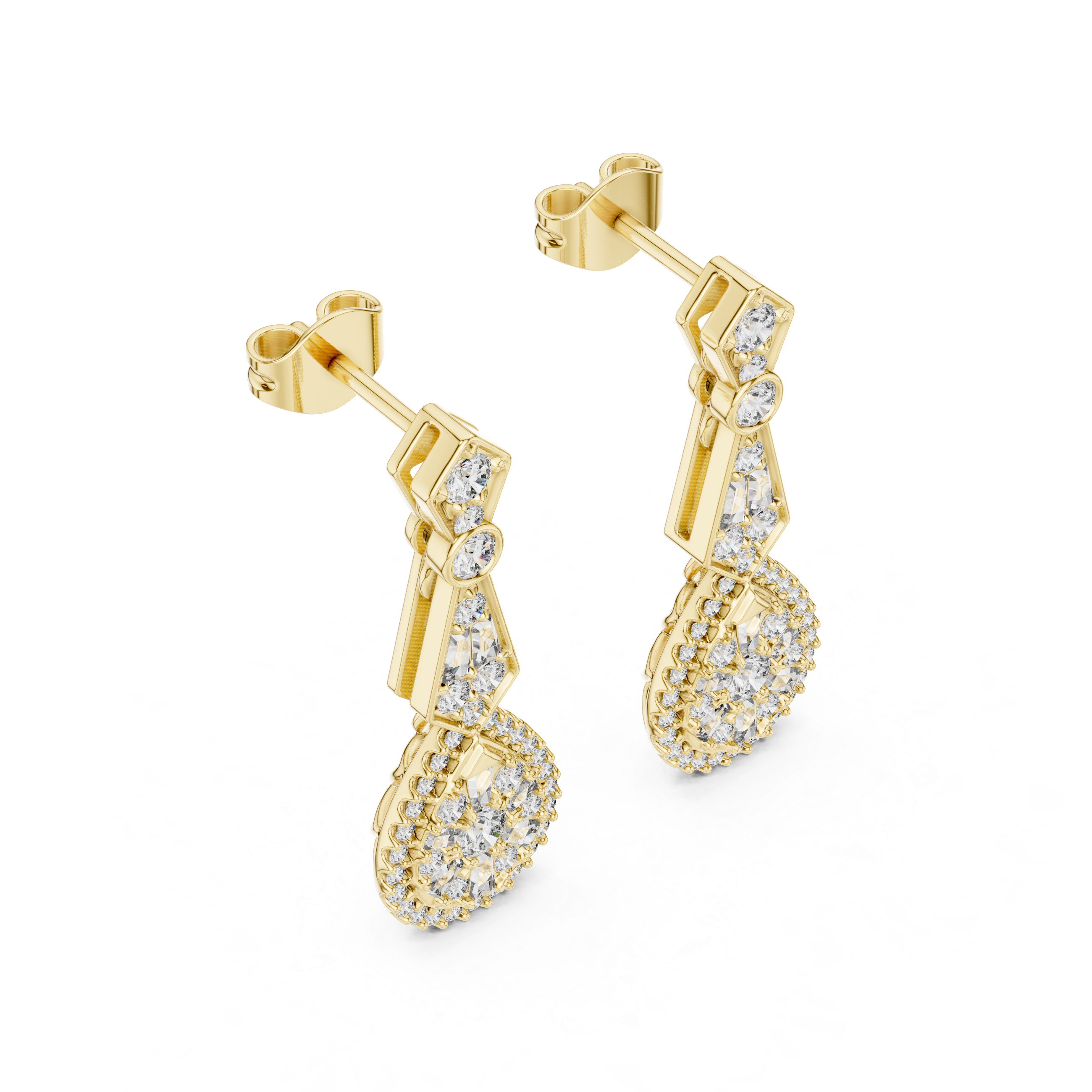 Glamour Drop:Geometric Diamond Dangle Earrings