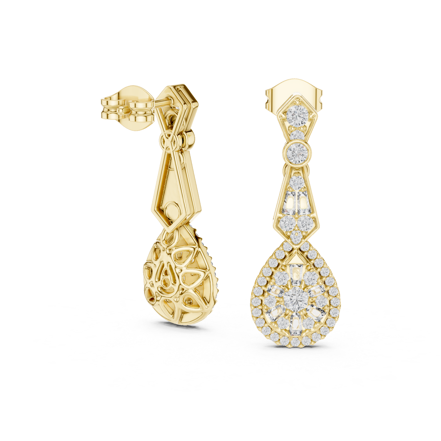 Glamour Drop:Geometric Diamond Dangle Earrings