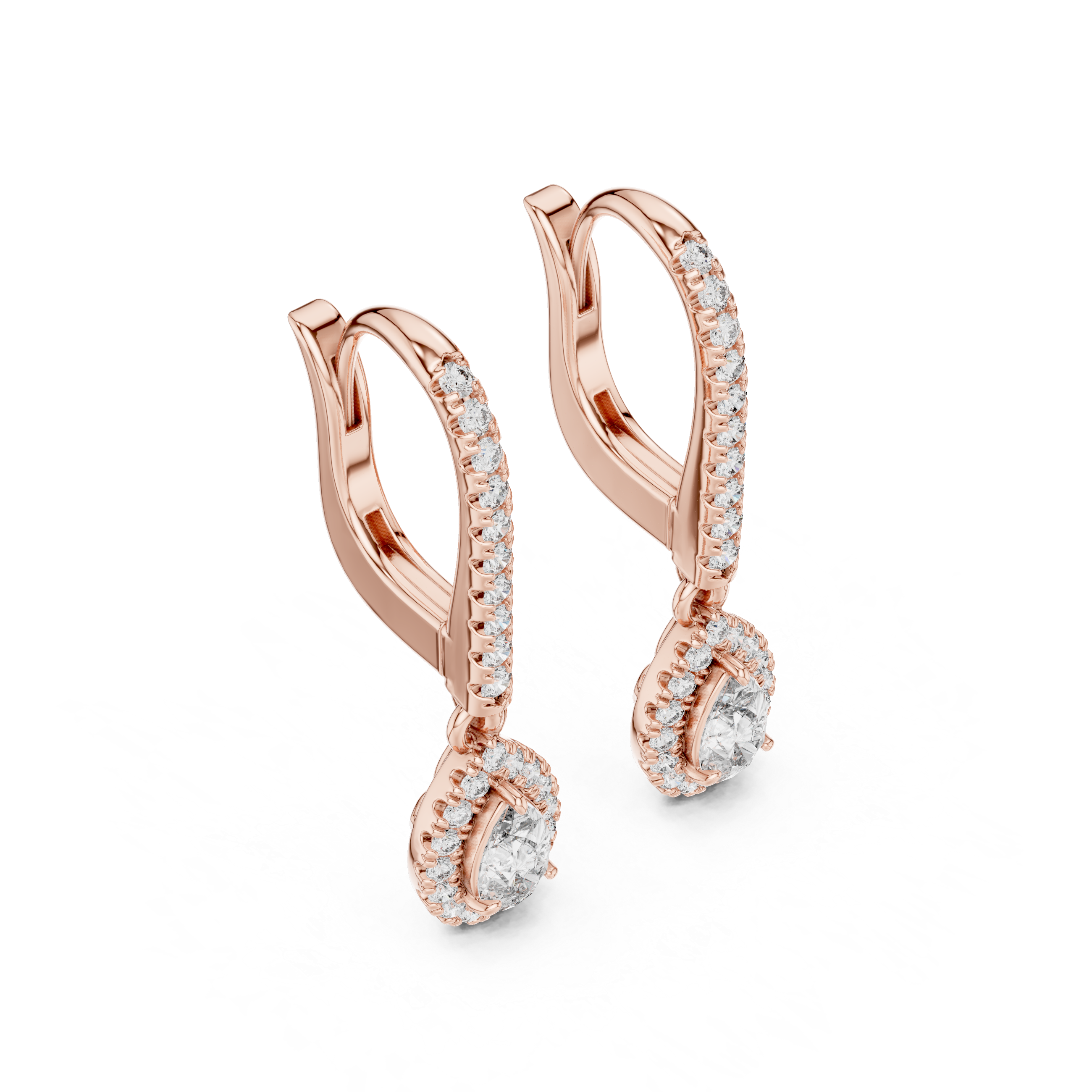 Radiant Drop:Diamond Halo Dangle Earrings