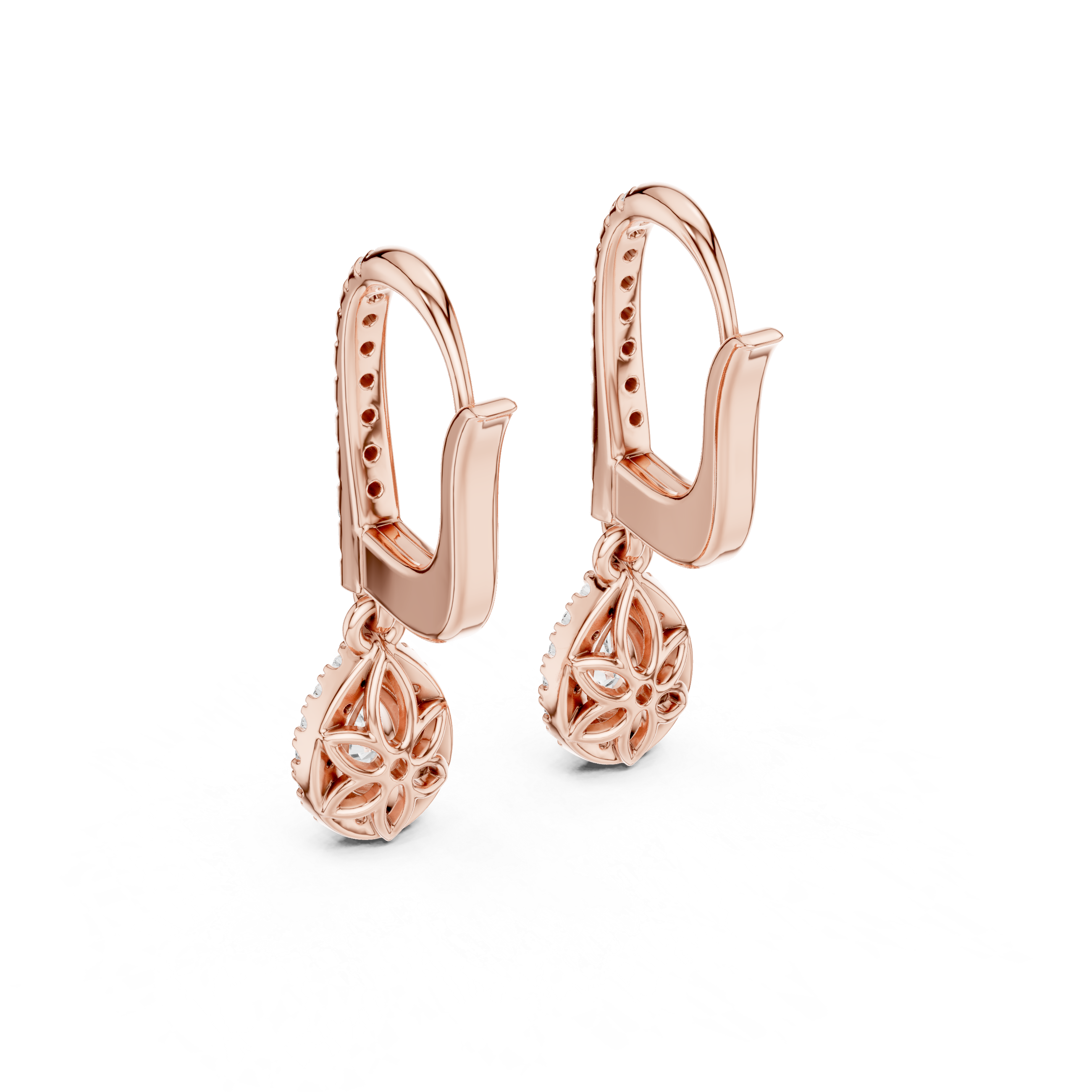 Radiant Drop:Diamond Halo Dangle Earrings