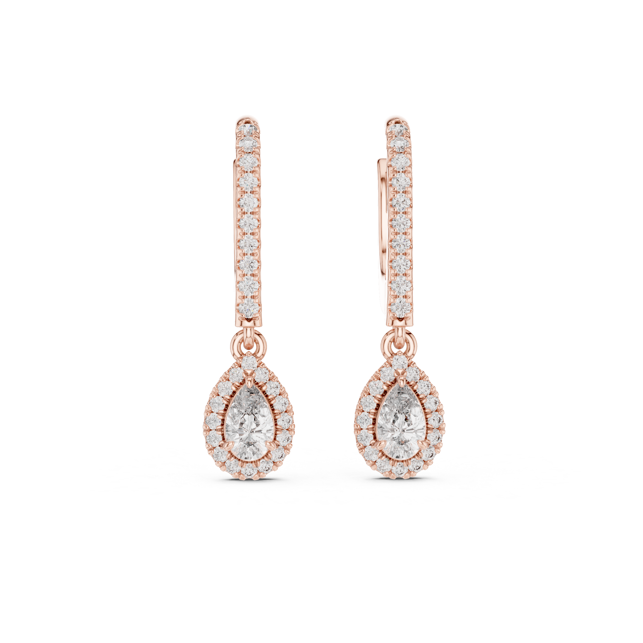 Radiant Drop:Diamond Halo Dangle Earrings