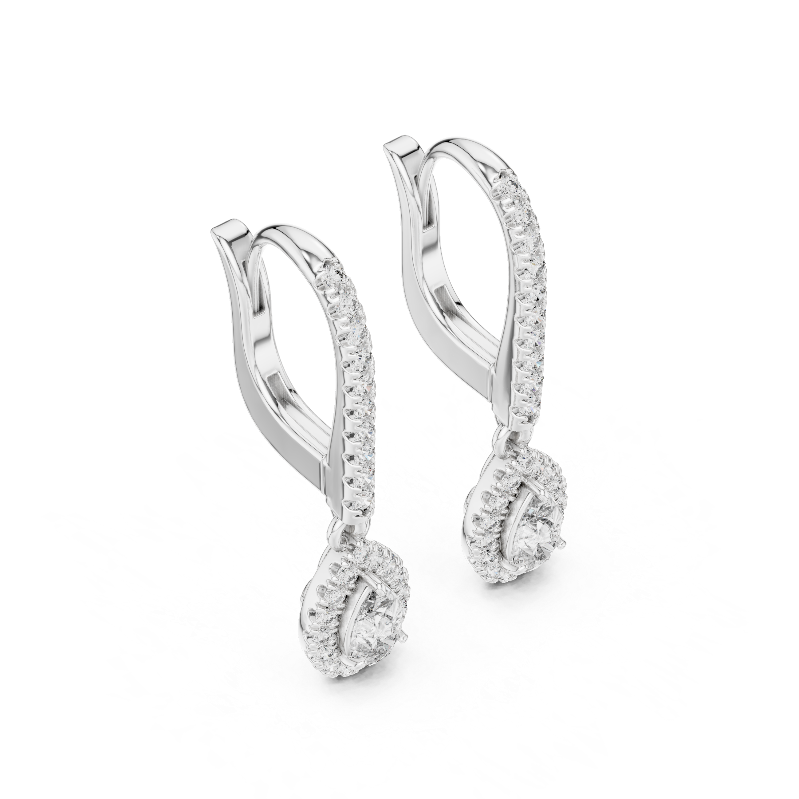 Radiant Drop:Diamond Halo Dangle Earrings
