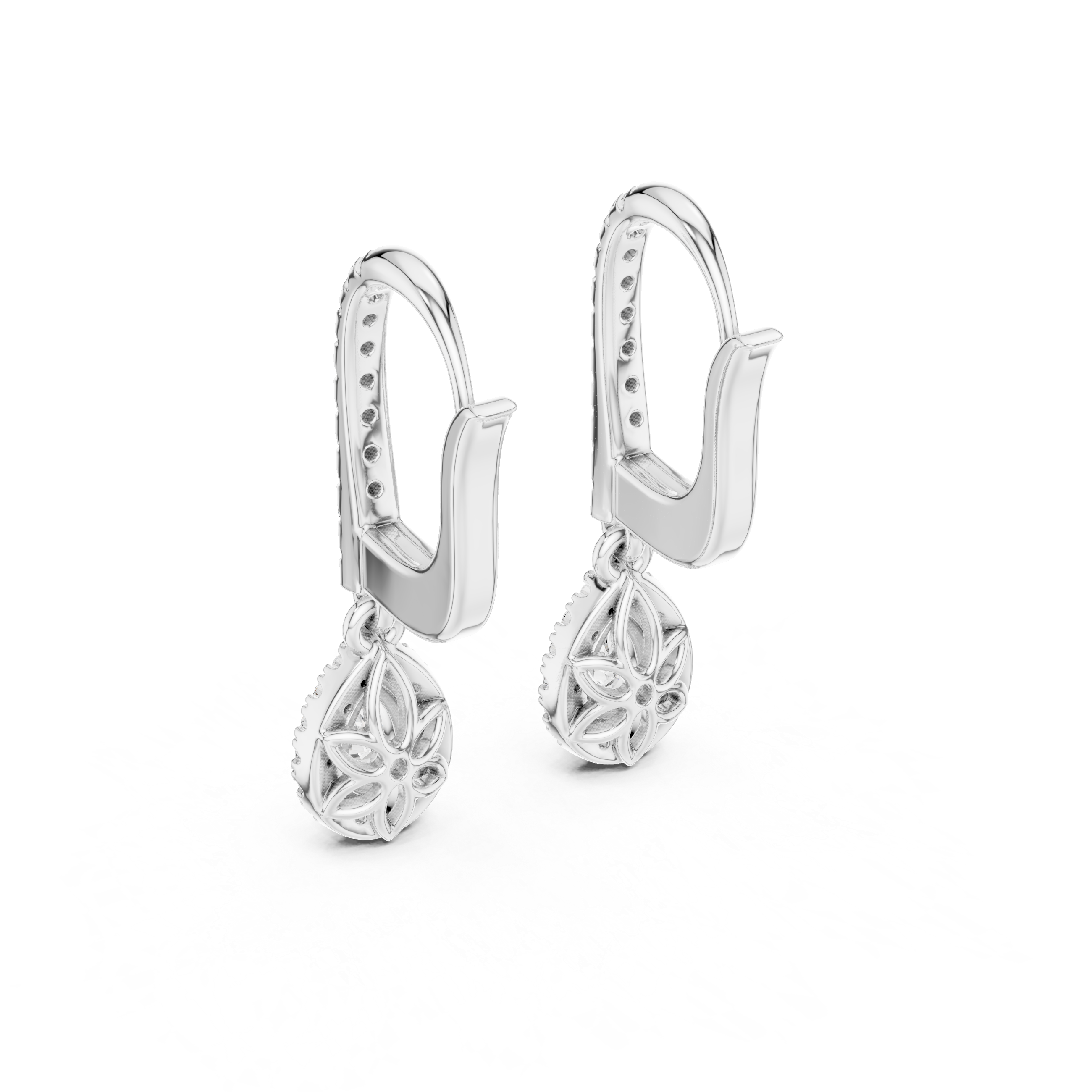 Radiant Drop:Diamond Halo Dangle Earrings