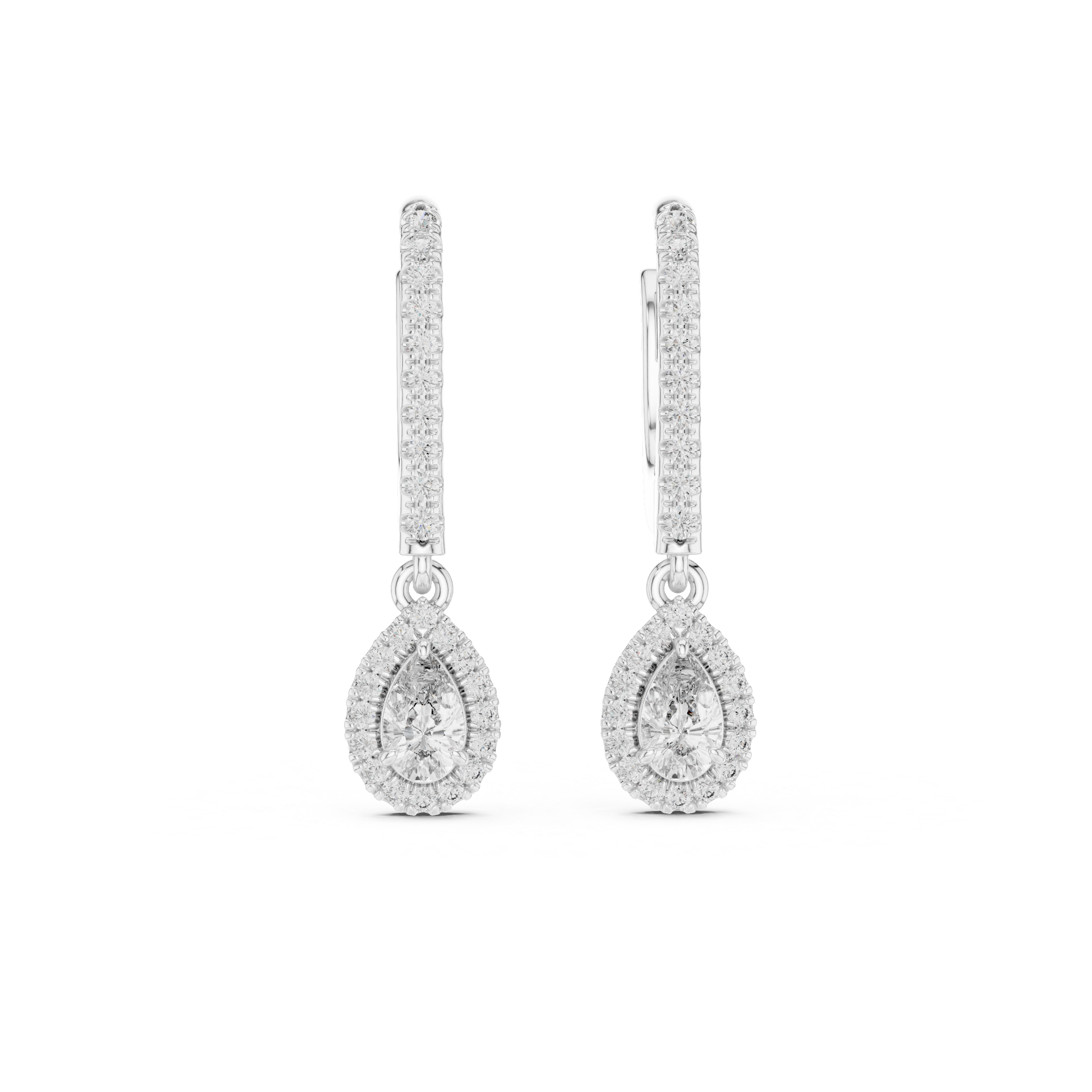 Radiant Drop:Diamond Halo Dangle Earrings