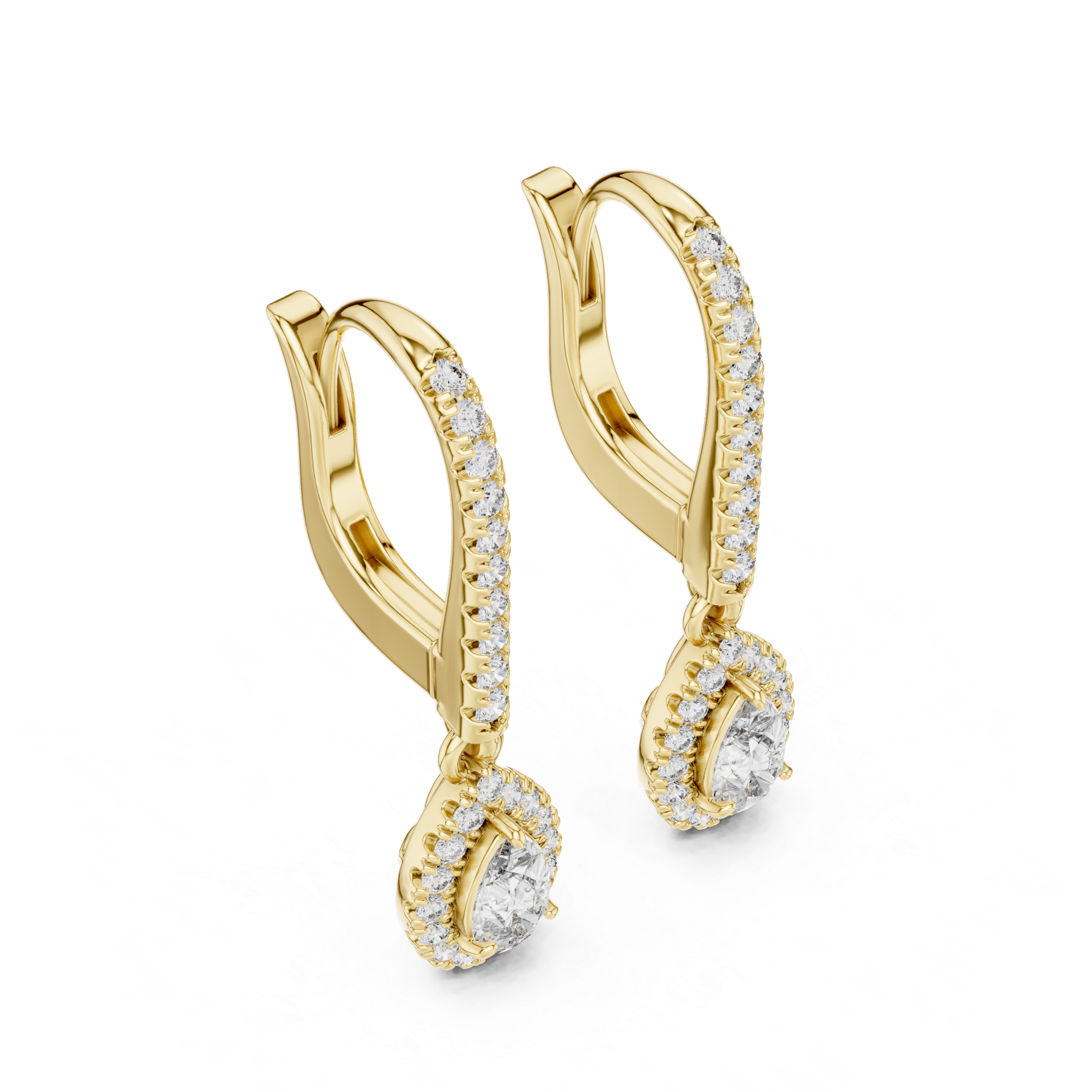 Radiant Drop:Diamond Halo Dangle Earrings