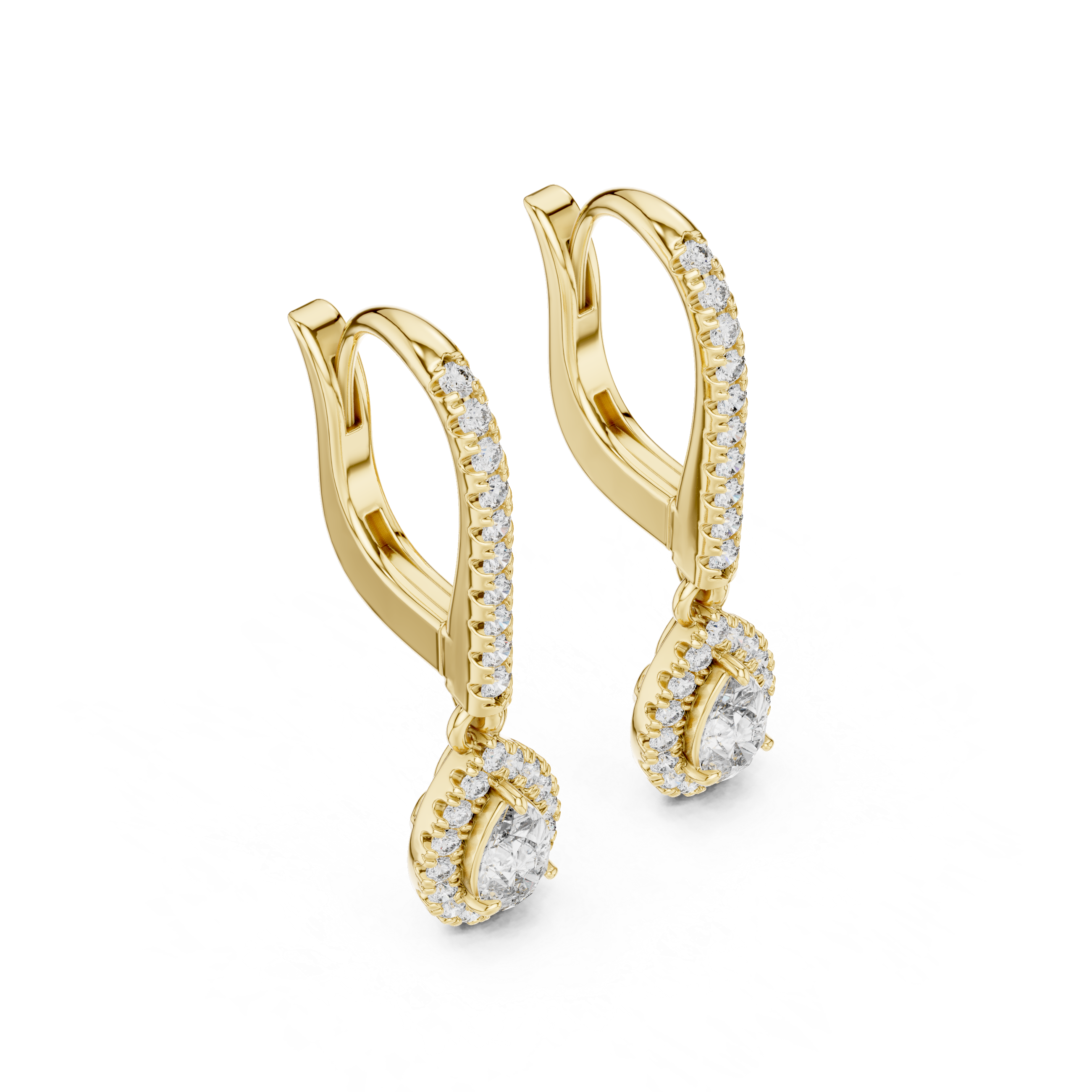 Radiant Drop:Diamond Halo Dangle Earrings