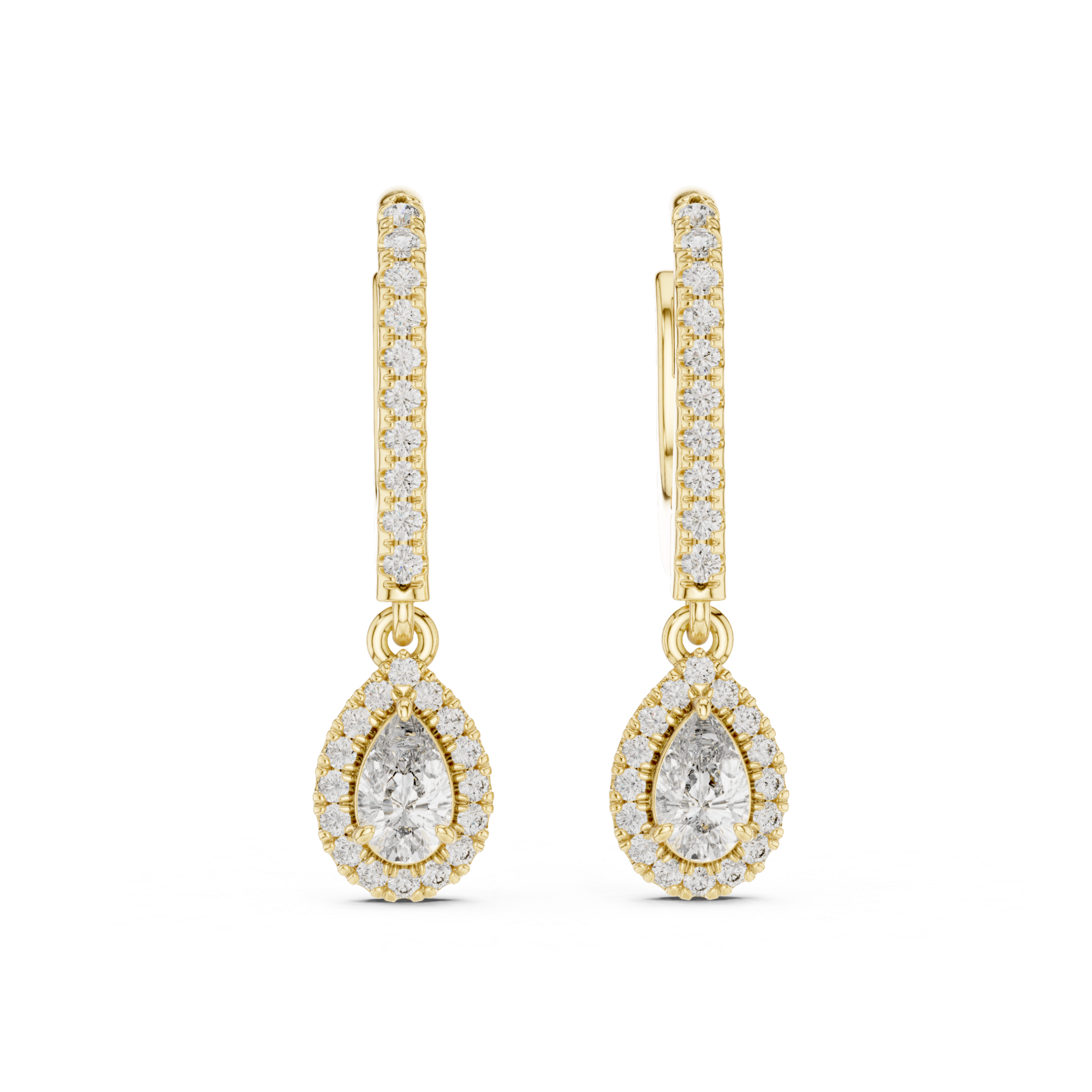 Radiant Drop:Diamond Halo Dangle Earrings