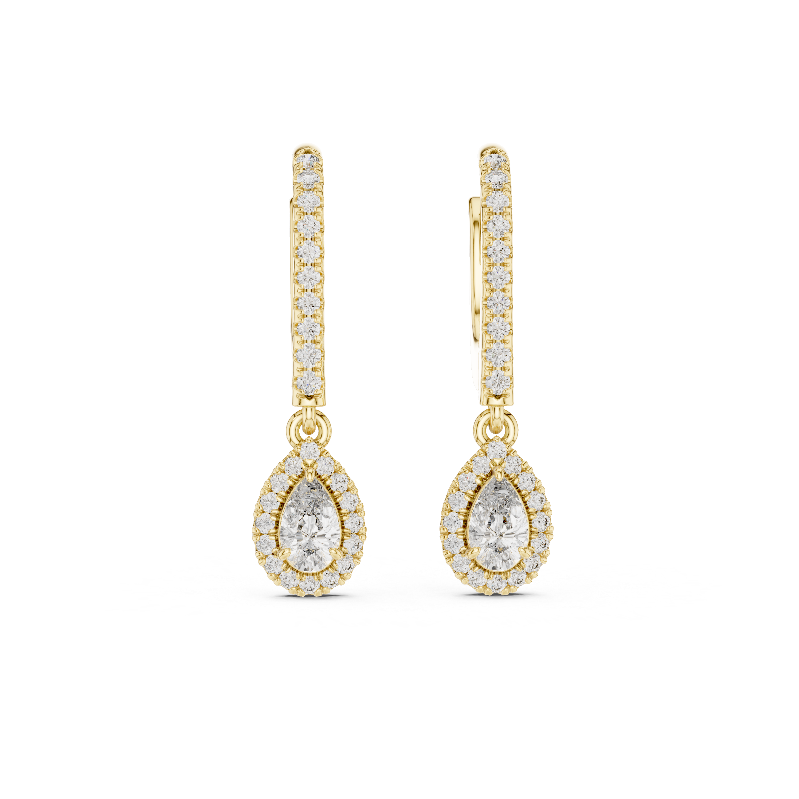 Radiant Drop:Diamond Halo Dangle Earrings