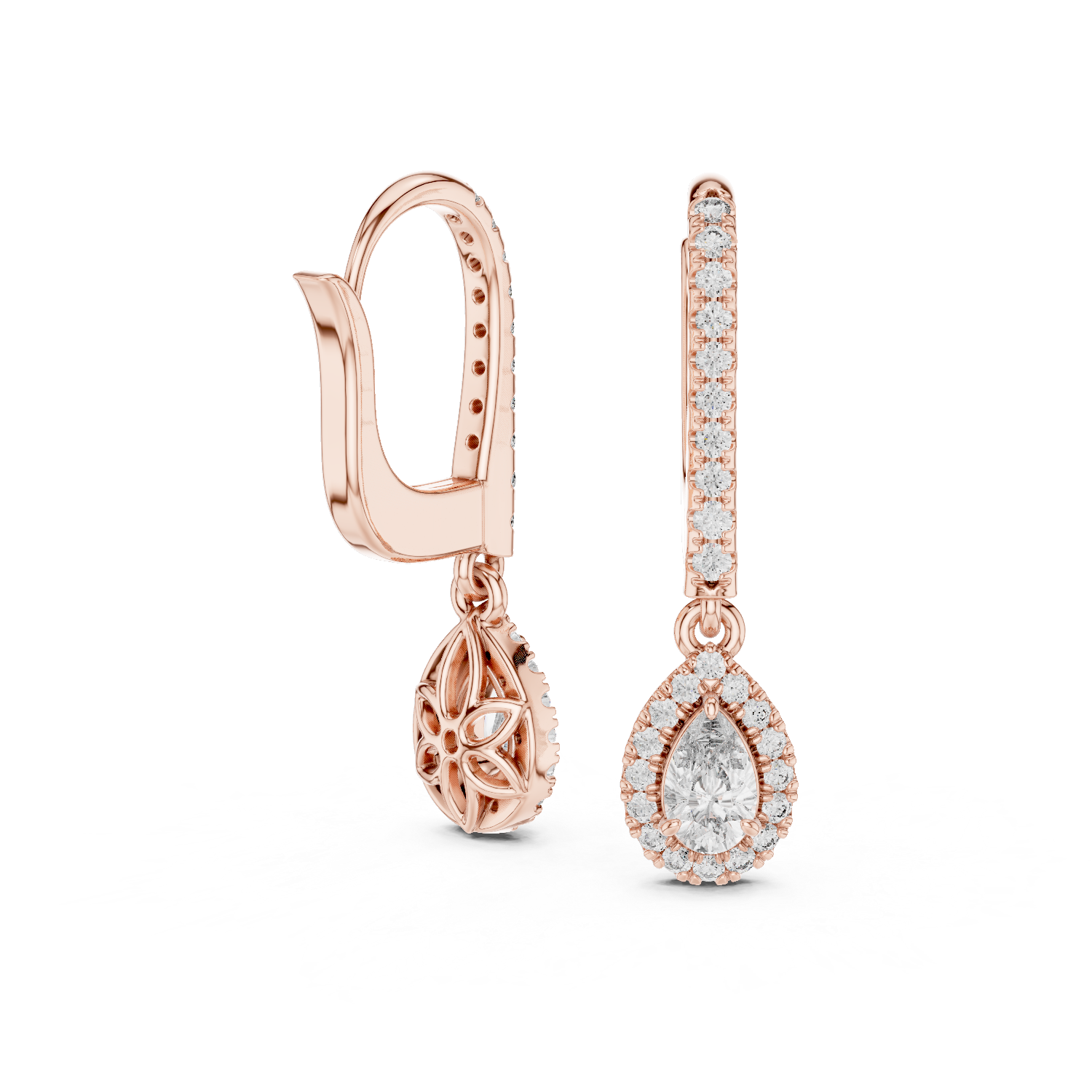 Radiant Drop:Diamond Halo Dangle Earrings