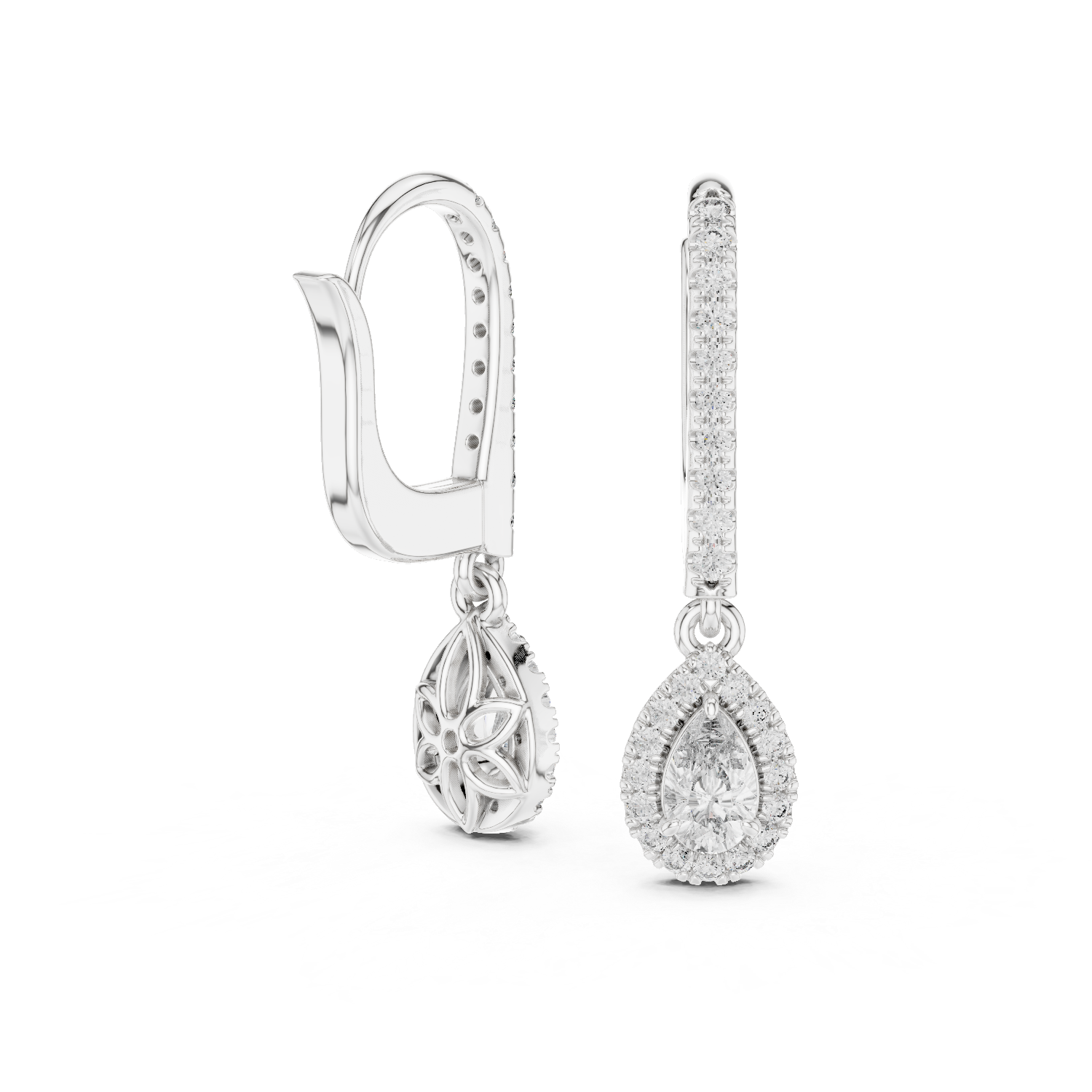 Radiant Drop:Diamond Halo Dangle Earrings