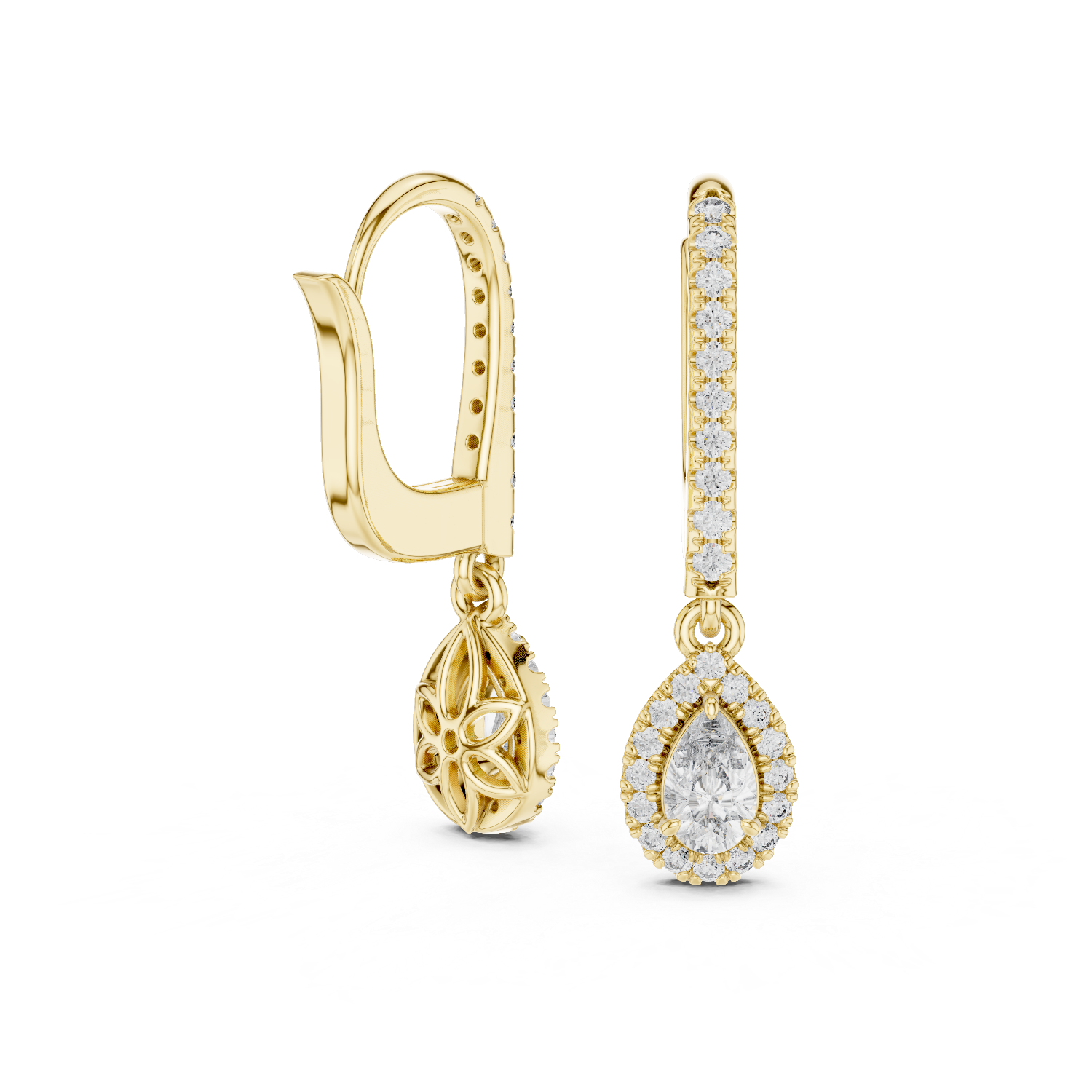Radiant Drop:Diamond Halo Dangle Earrings