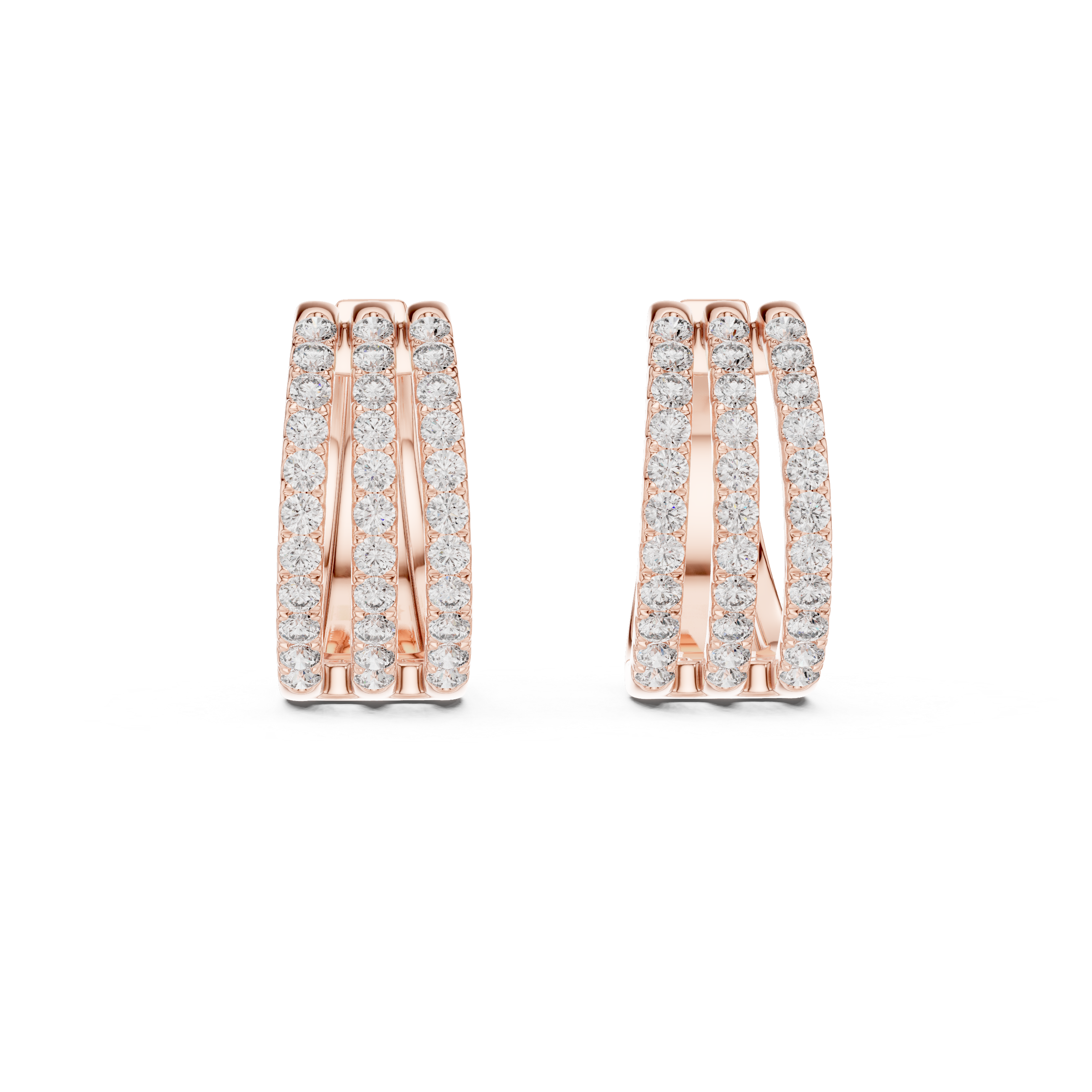 Radiant Rows: Triple-Row Diamond Hoop Earrings
