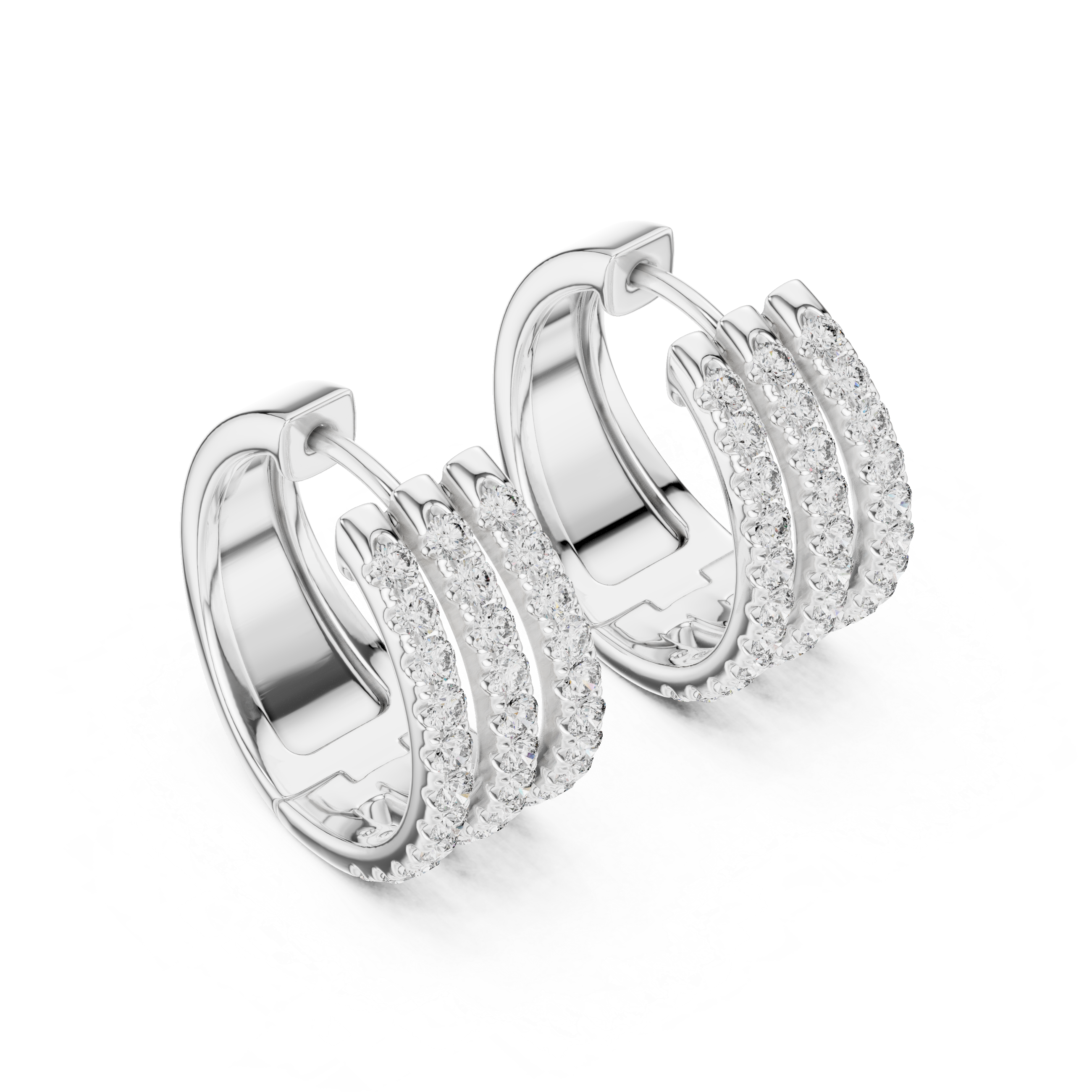 Radiant Rows: Triple-Row Diamond Hoop Earrings