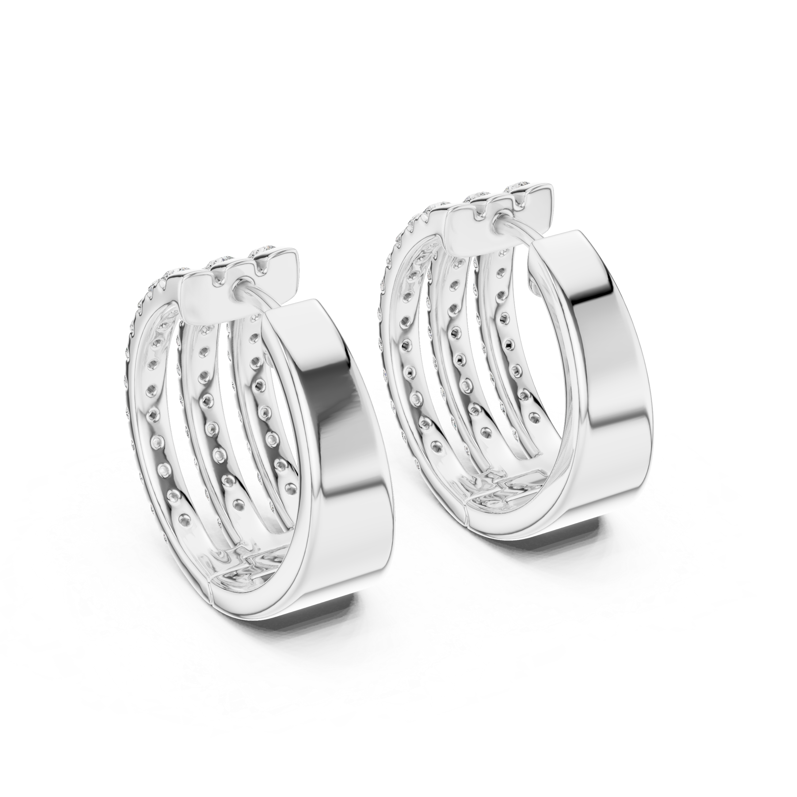 Radiant Rows: Triple-Row Diamond Hoop Earrings