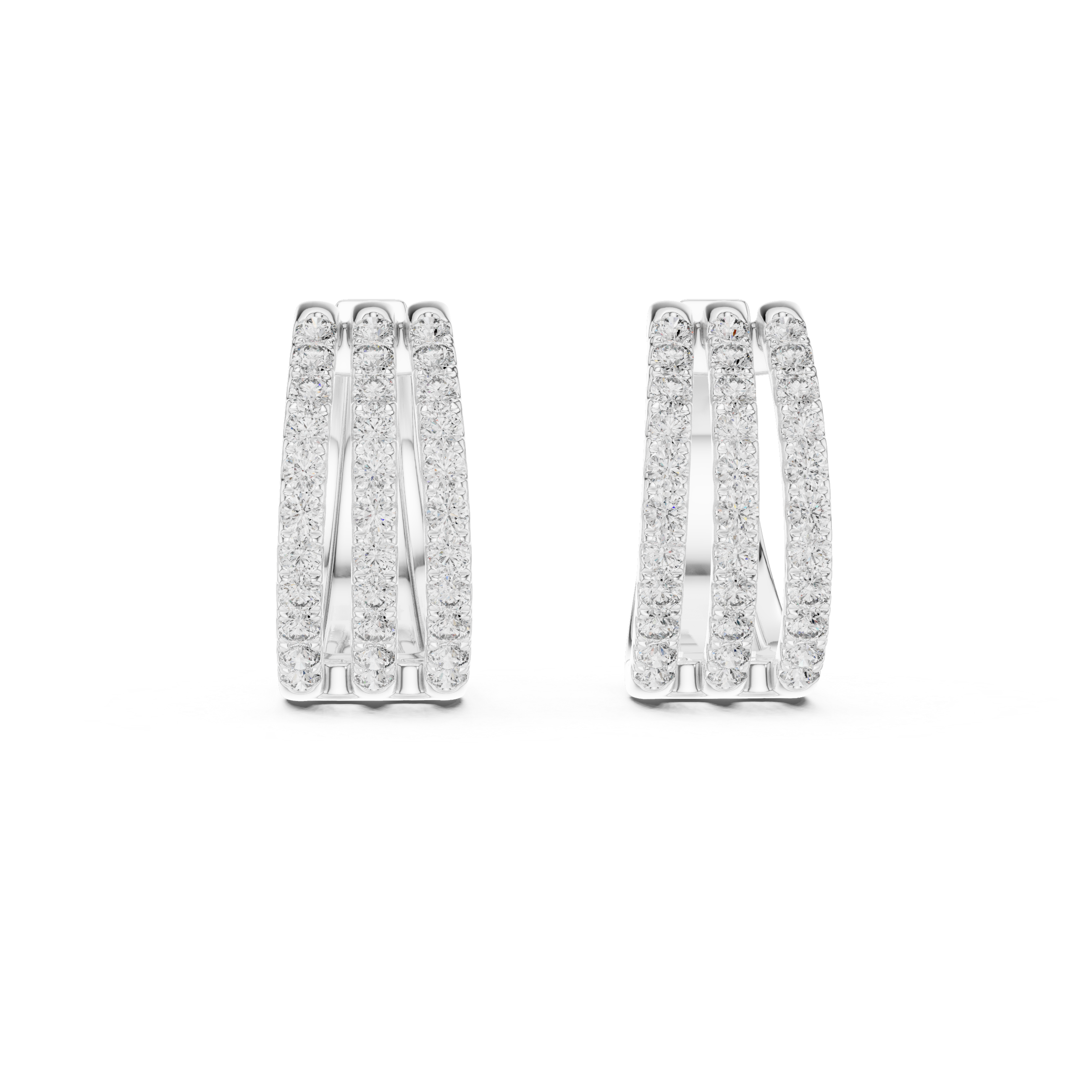 Radiant Rows: Triple-Row Diamond Hoop Earrings