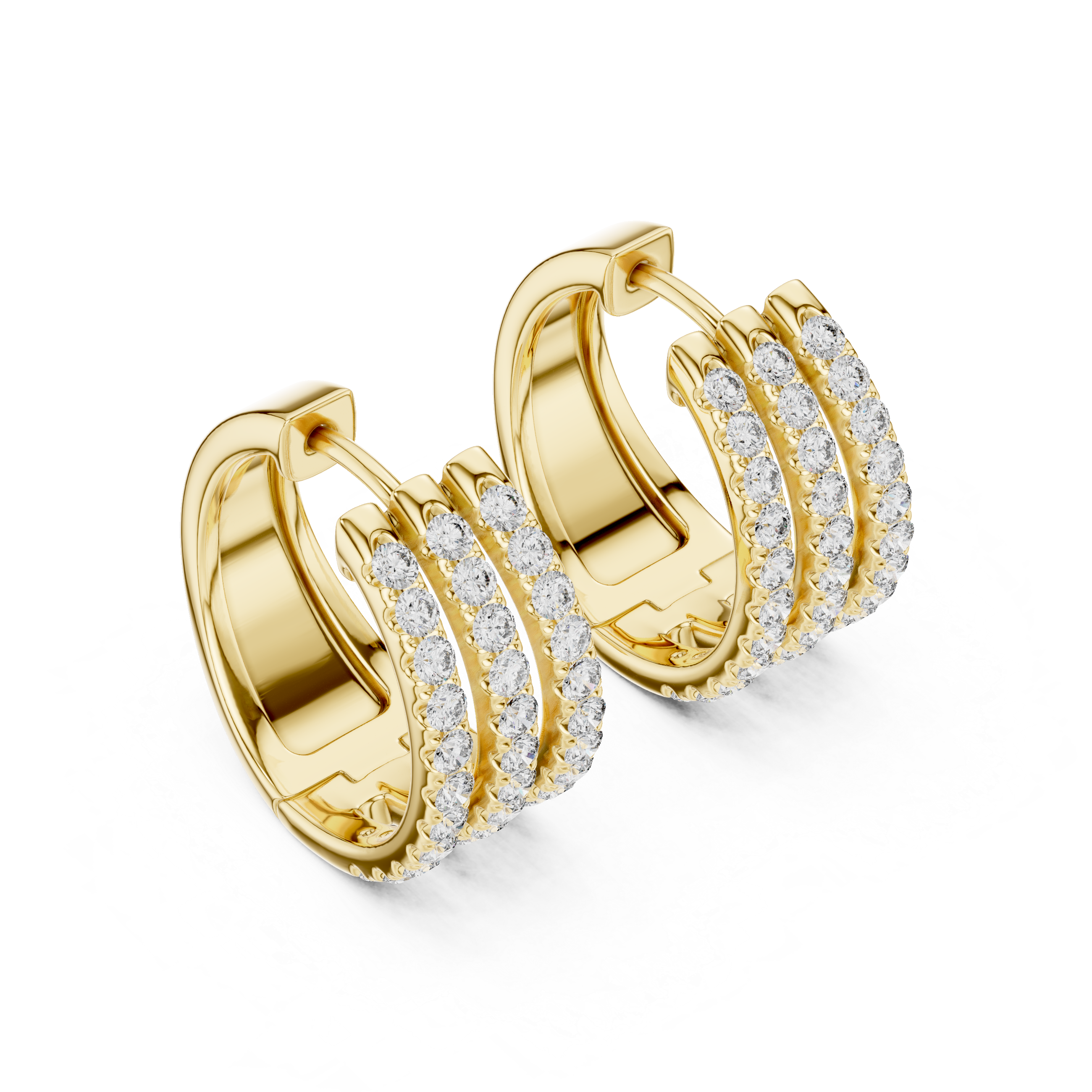 Radiant Rows: Triple-Row Diamond Hoop Earrings