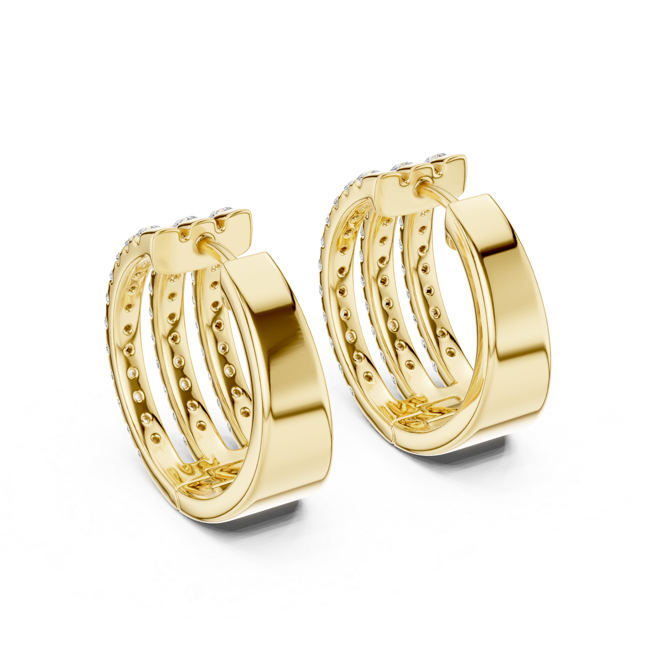 Radiant Rows: Triple-Row Diamond Hoop Earrings