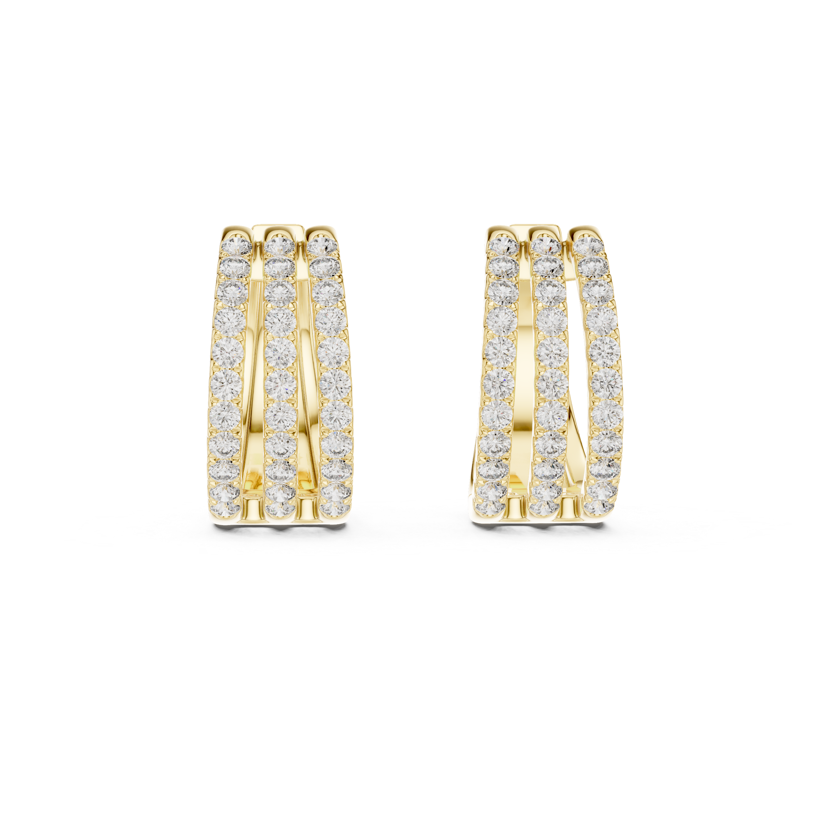 Radiant Rows: Triple-Row Diamond Hoop Earrings
