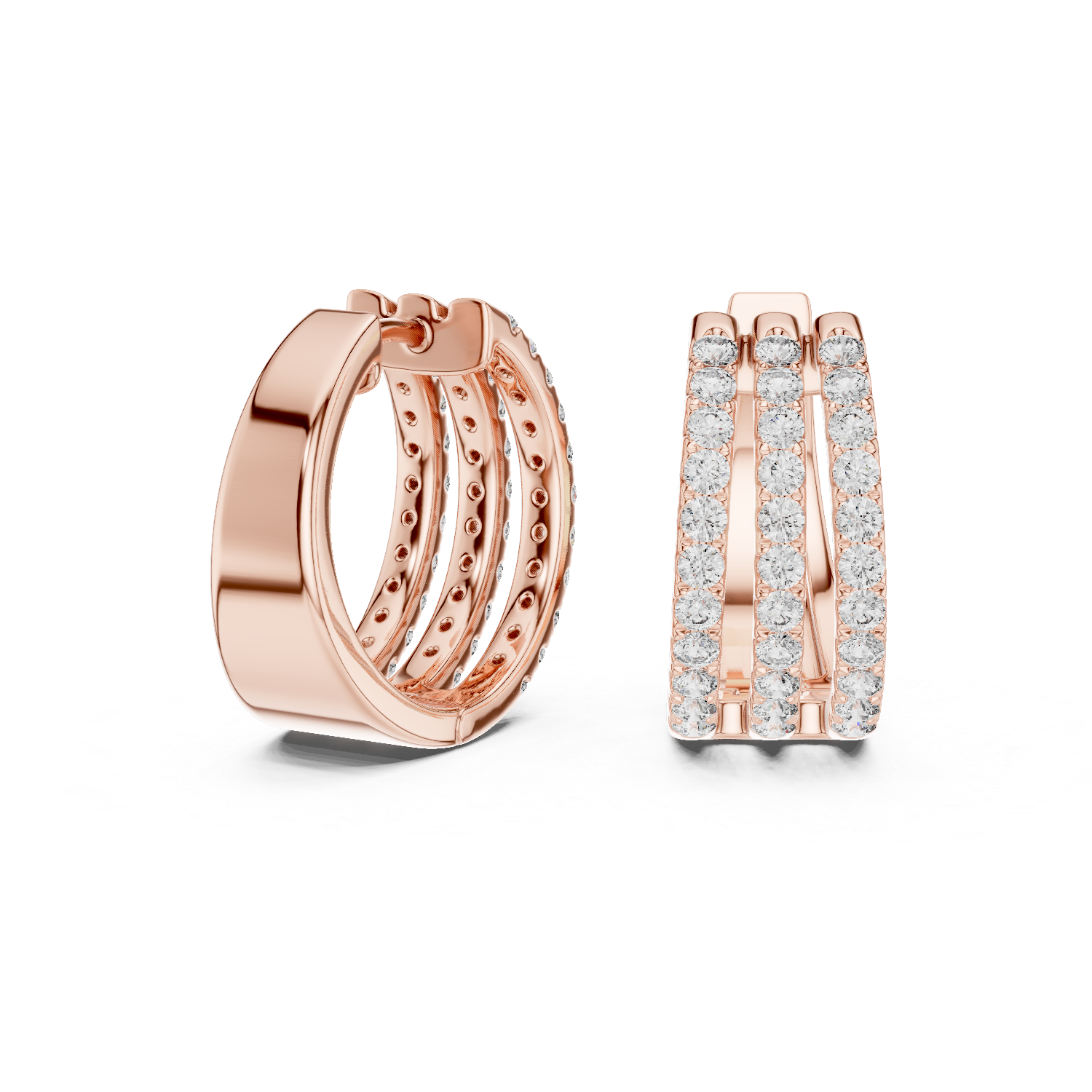 Radiant Rows: Triple-Row Diamond Hoop Earrings