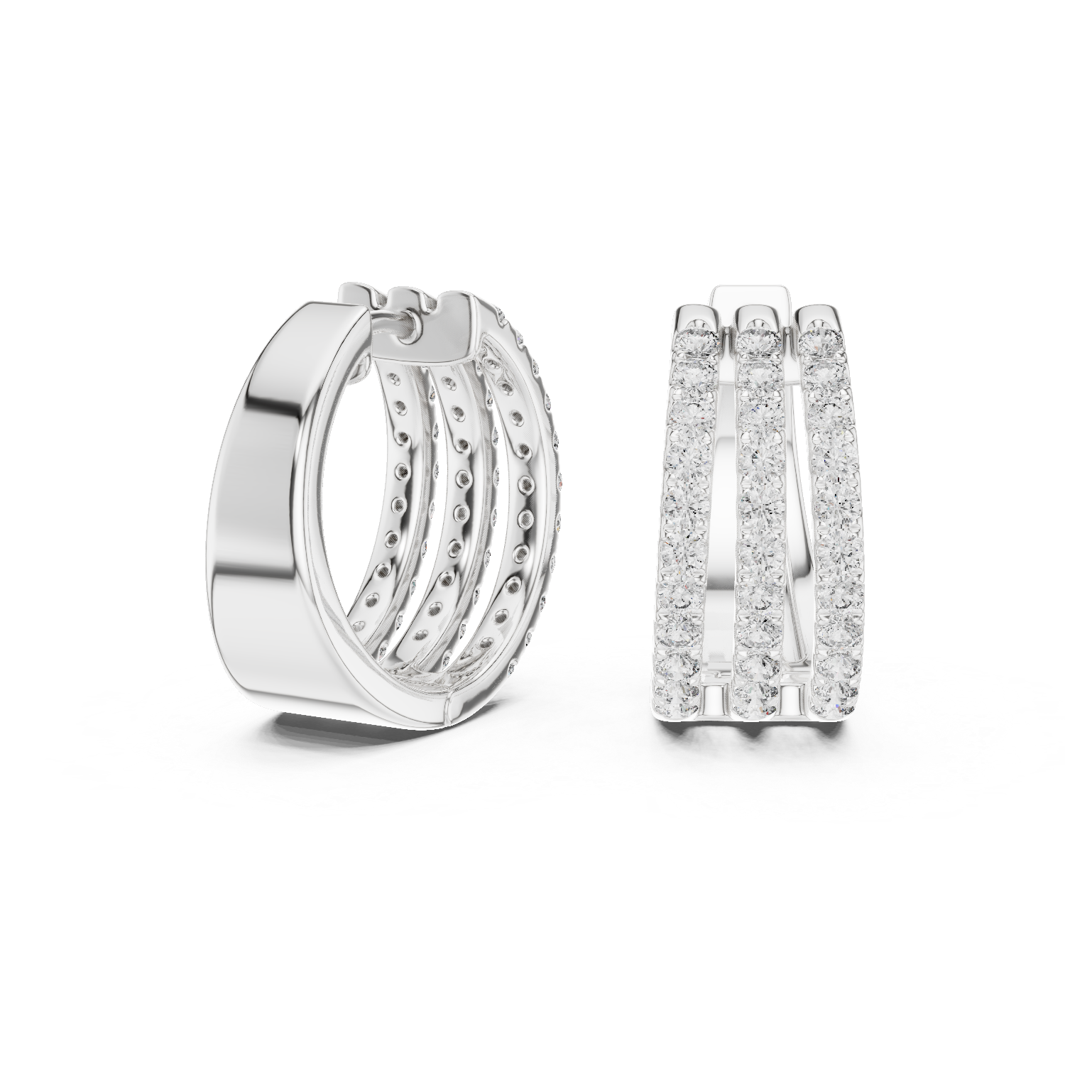 Radiant Rows: Triple-Row Diamond Hoop Earrings