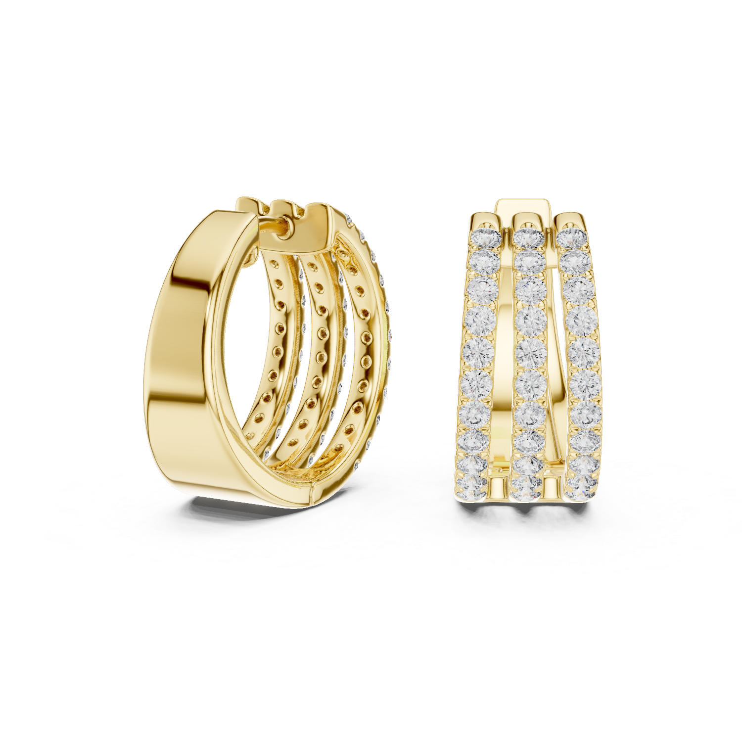Radiant Rows: Triple-Row Diamond Hoop Earrings