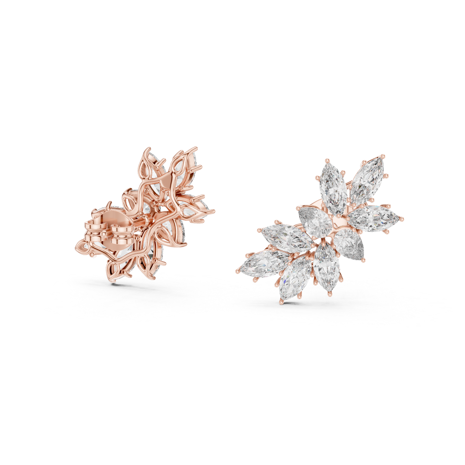 Blossom Sparkle:Marquise Diamond Cluster Earrings