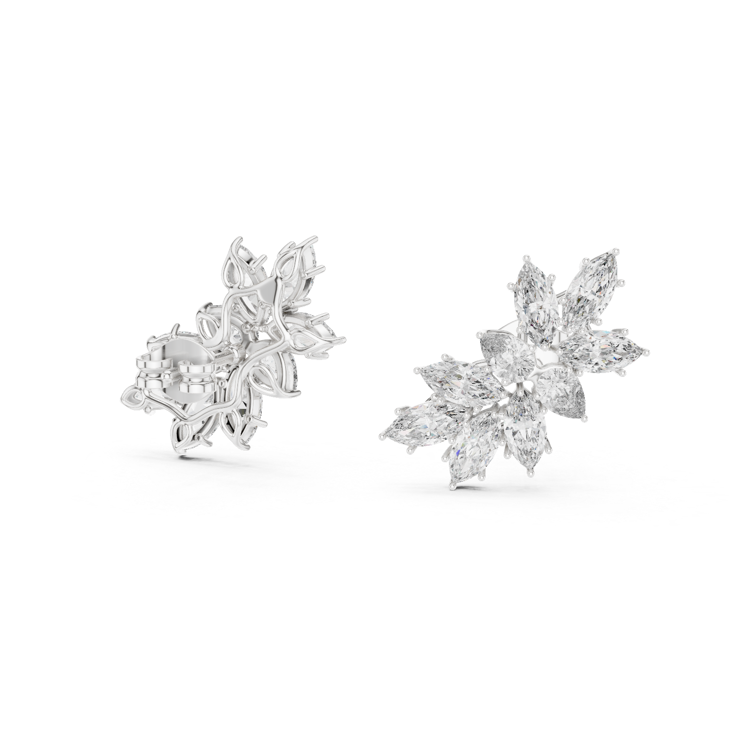 Blossom Sparkle:Marquise Diamond Cluster Earrings