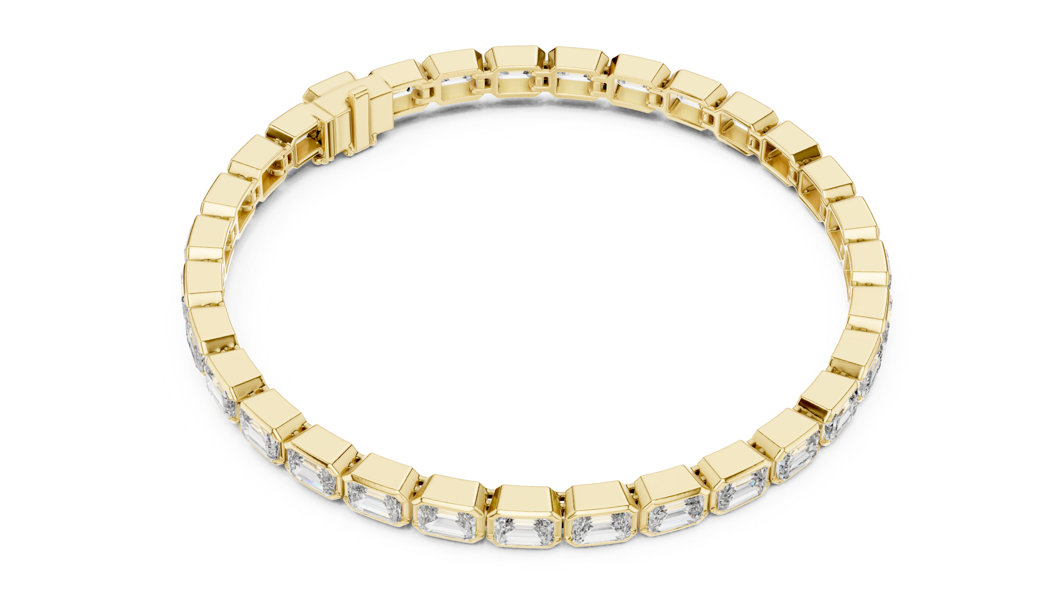 Elegant Gold Tennis Bracelet with Emerald-Cut Diamonds