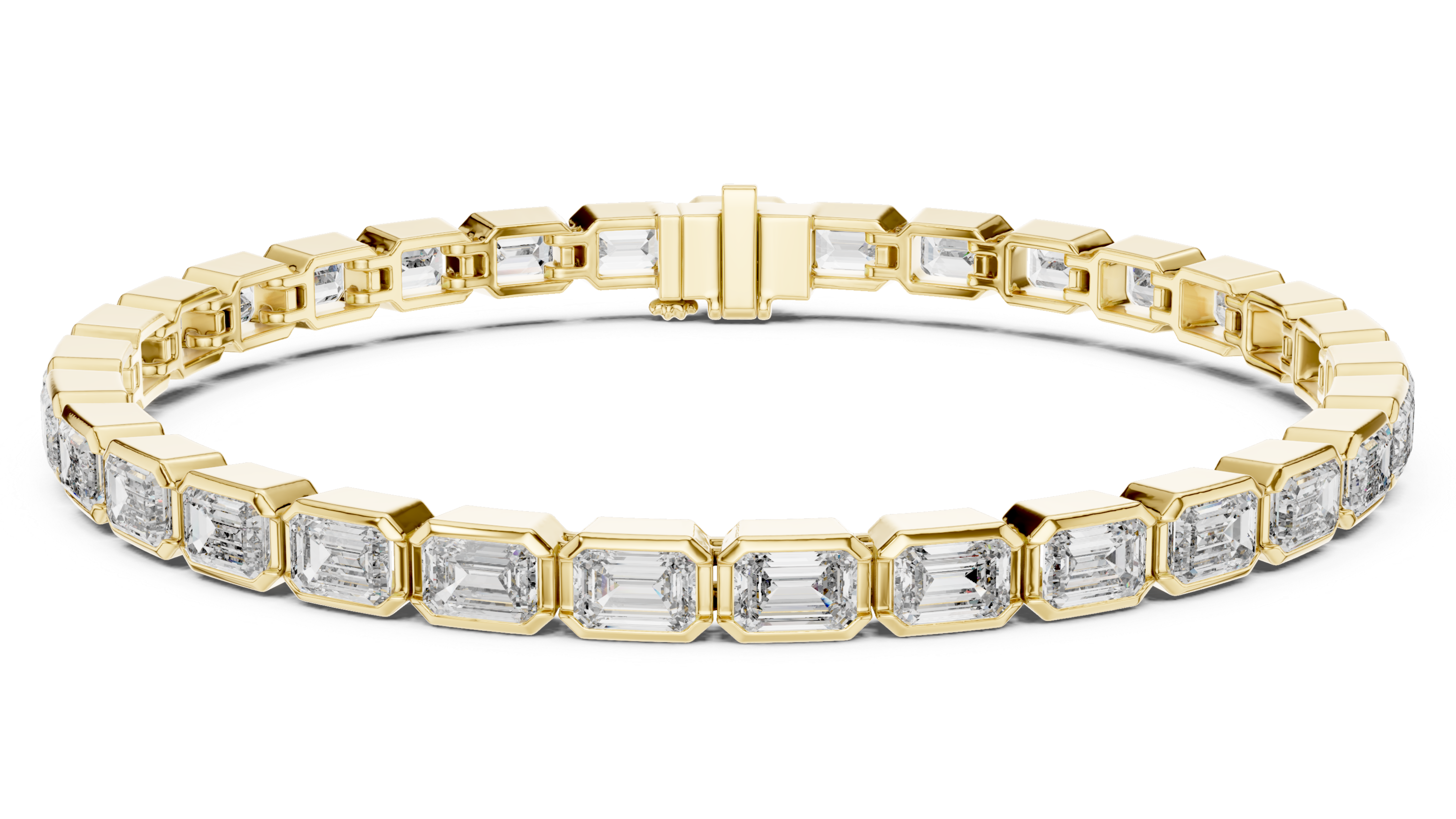 Elegant Gold Tennis Bracelet with Emerald-Cut Diamonds
