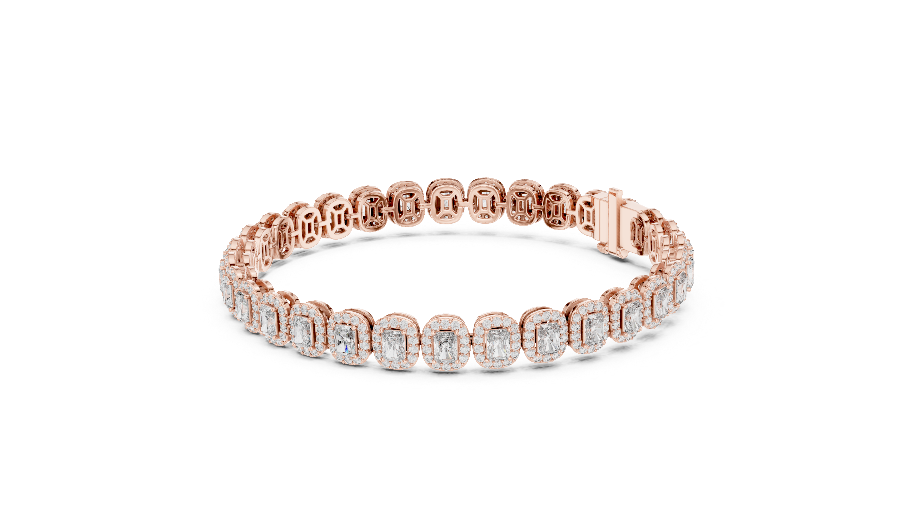 Emerald-Cut Diamond Halo Tennis Bracelet